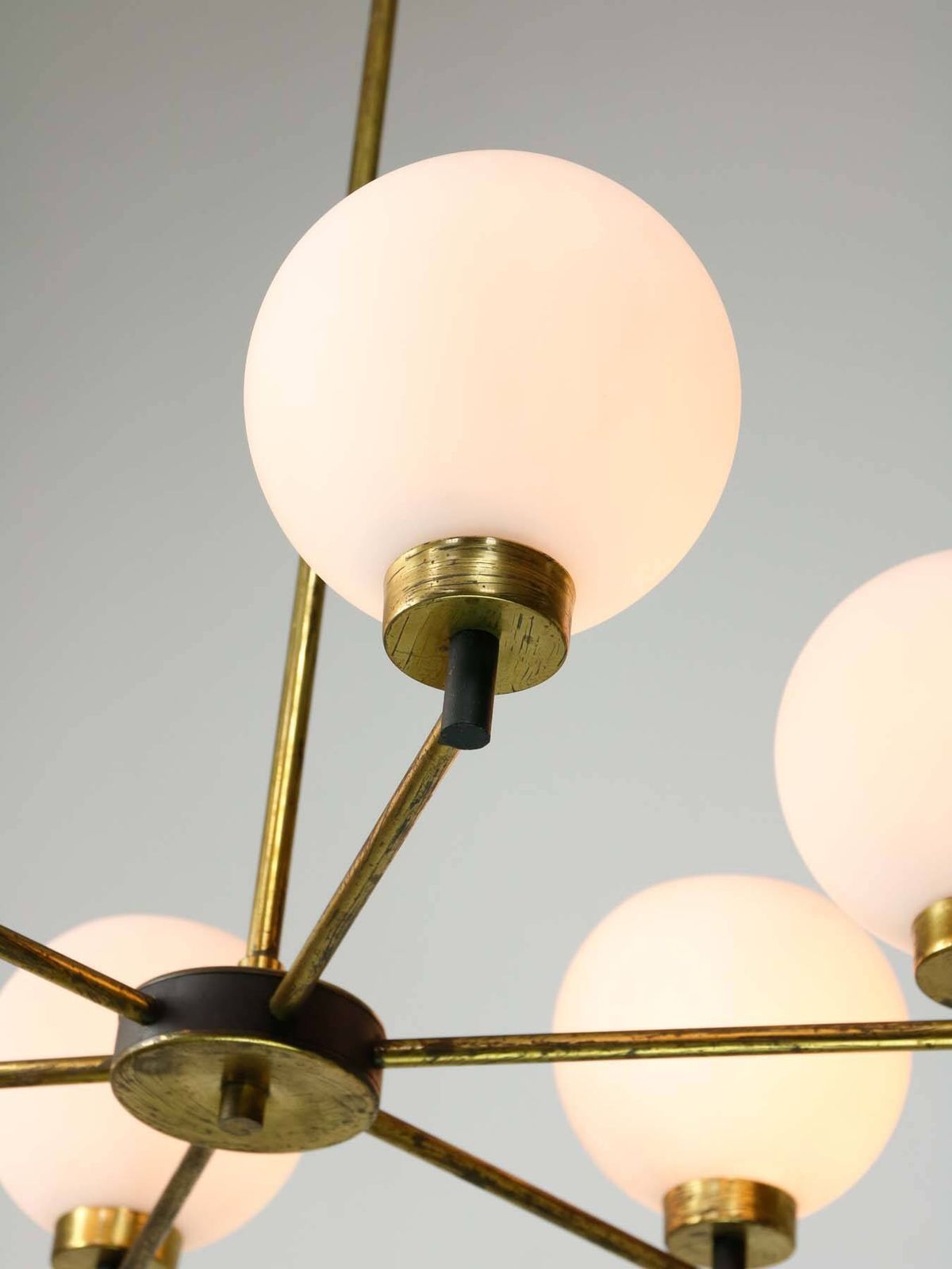 Mid Century Italian Brass And Opaline Chandelier photo 1074.0