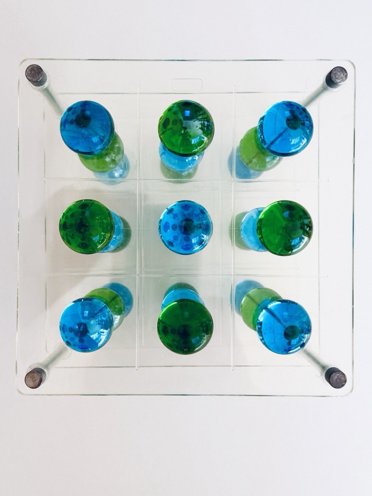 photo buy 1970's 3d Lucite Tri Tac Toe Game With Blue & Green Glass Marbles