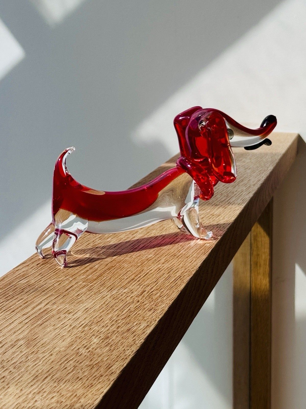 Vintage Murano Dachshund Dog Sculpture In Red & Clear Sommerso Glass photo Art
