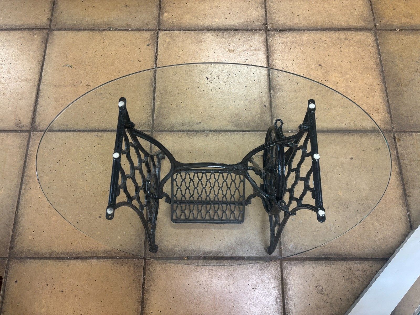 Antique Cast Iron Singer Sewing Machine Base With Glass Top Table photo Furniture