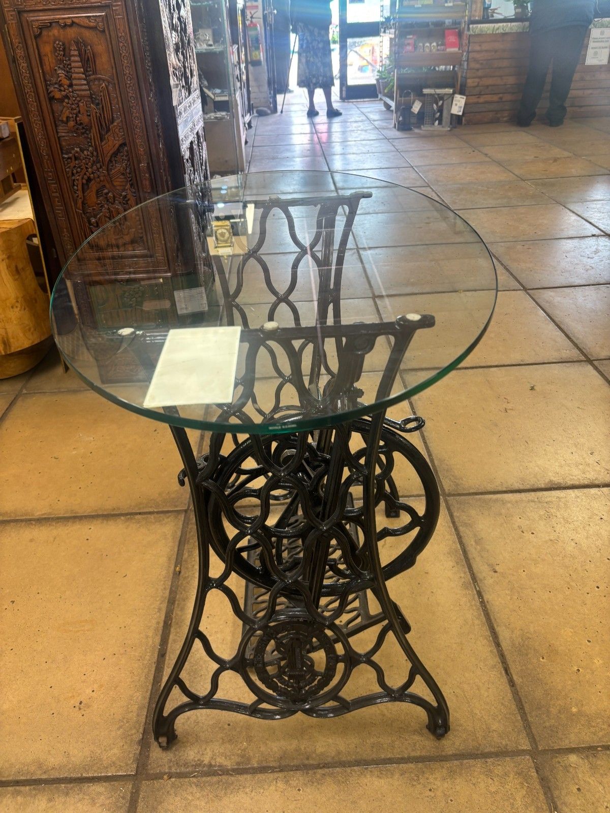 photo for sale Antique Cast Iron Singer Sewing Machine Base With Glass Top Table
