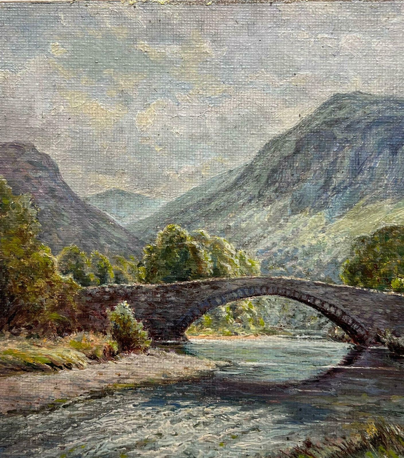 British Schoolantique British Oil Painting Borrowdale Lake District River Valley Cottages photo furniture