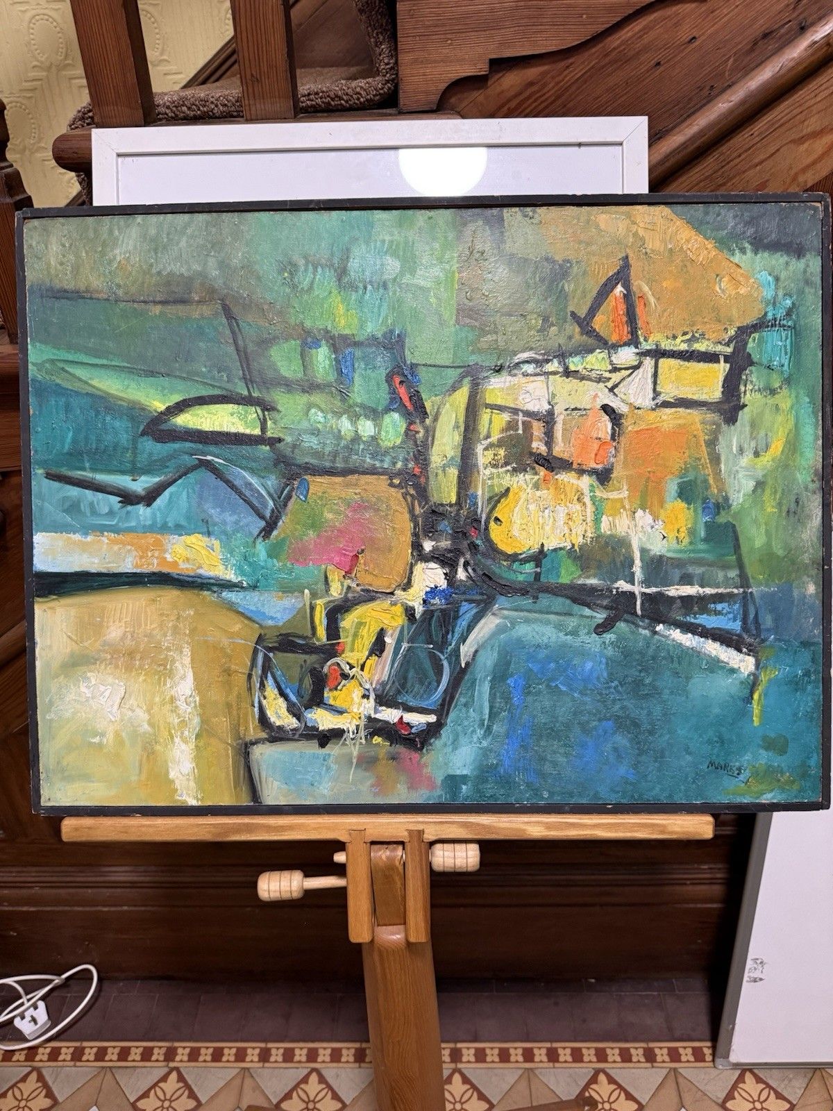 Vintage Mid Century Abstract Art Oil On Board 1950s 60s Abstract Expressionist