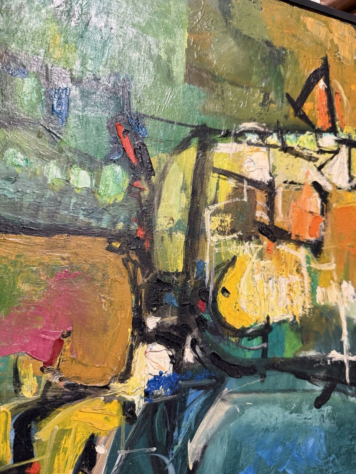 Vintage Mid Century Abstract Art Oil On Board 1950s 60s Abstract Expressionist photo 385.0