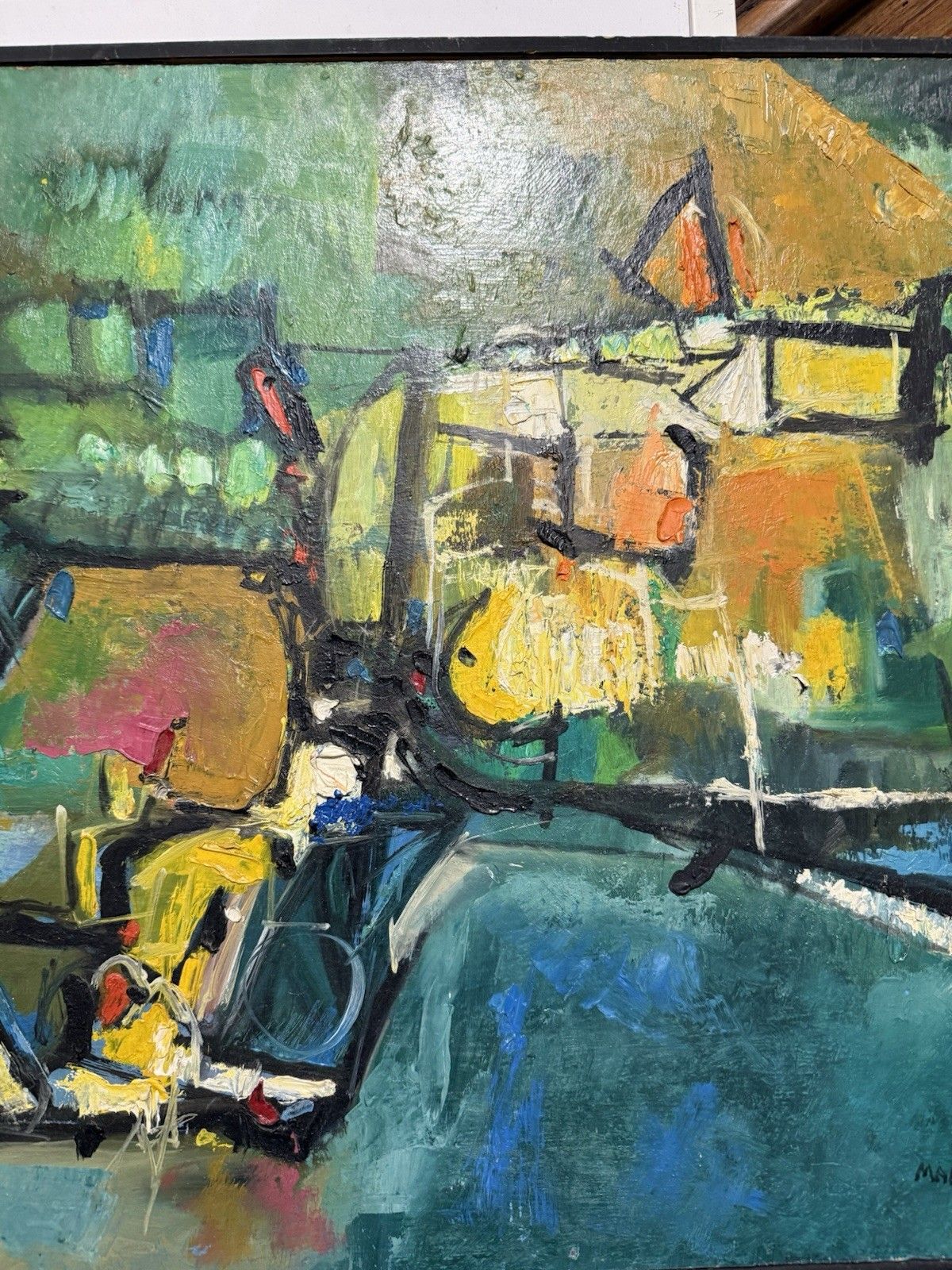 Art Vintage Mid Century Abstract Art Oil On Board 1950s 60s Abstract Expressionist photo