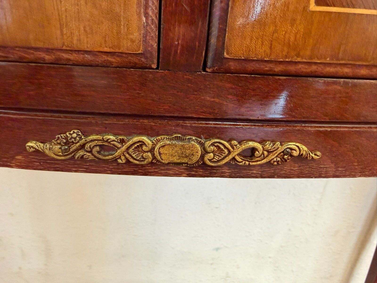 photo buy French Kingwood And Gilt Marble Top Two Drawer Console Table Circa 1950