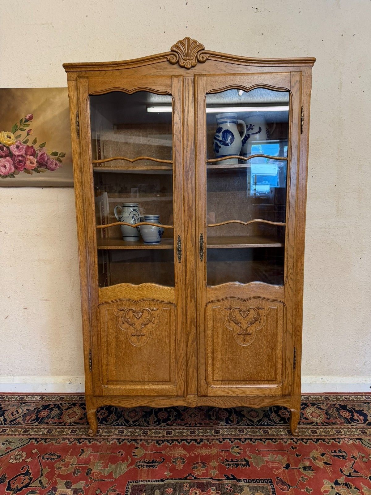 French Carved Oak Two Door Bookcase Circa 1950