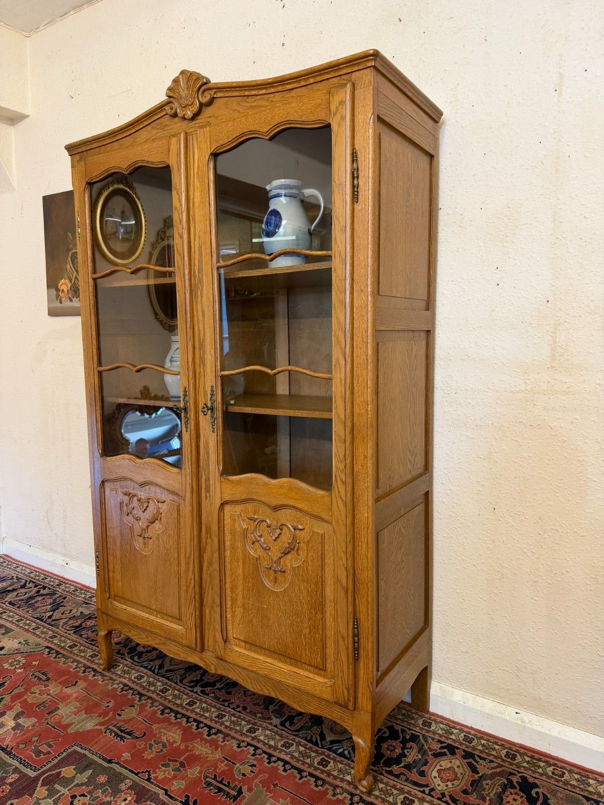 French Carved Oak Two Door Bookcase Circa 1950 photo furniture