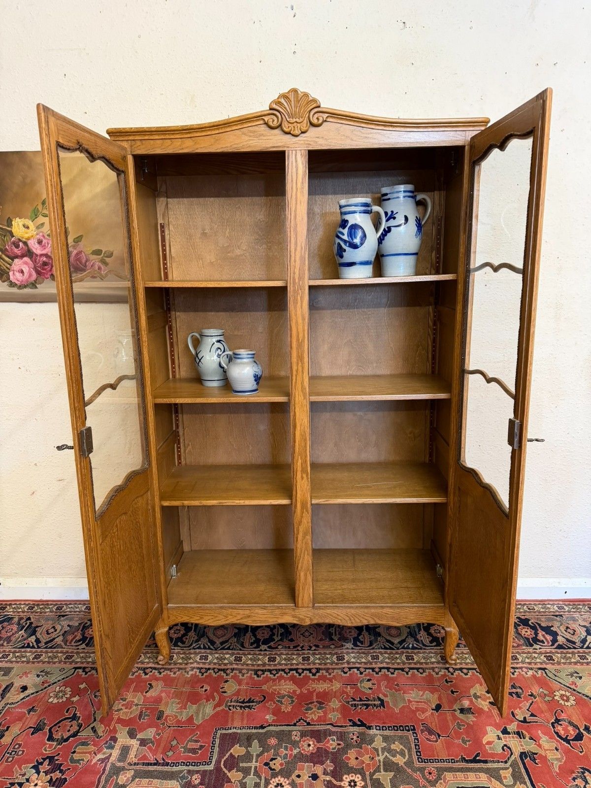 French Carved Oak Two Door Bookcase Circa 1950 photo 395.0