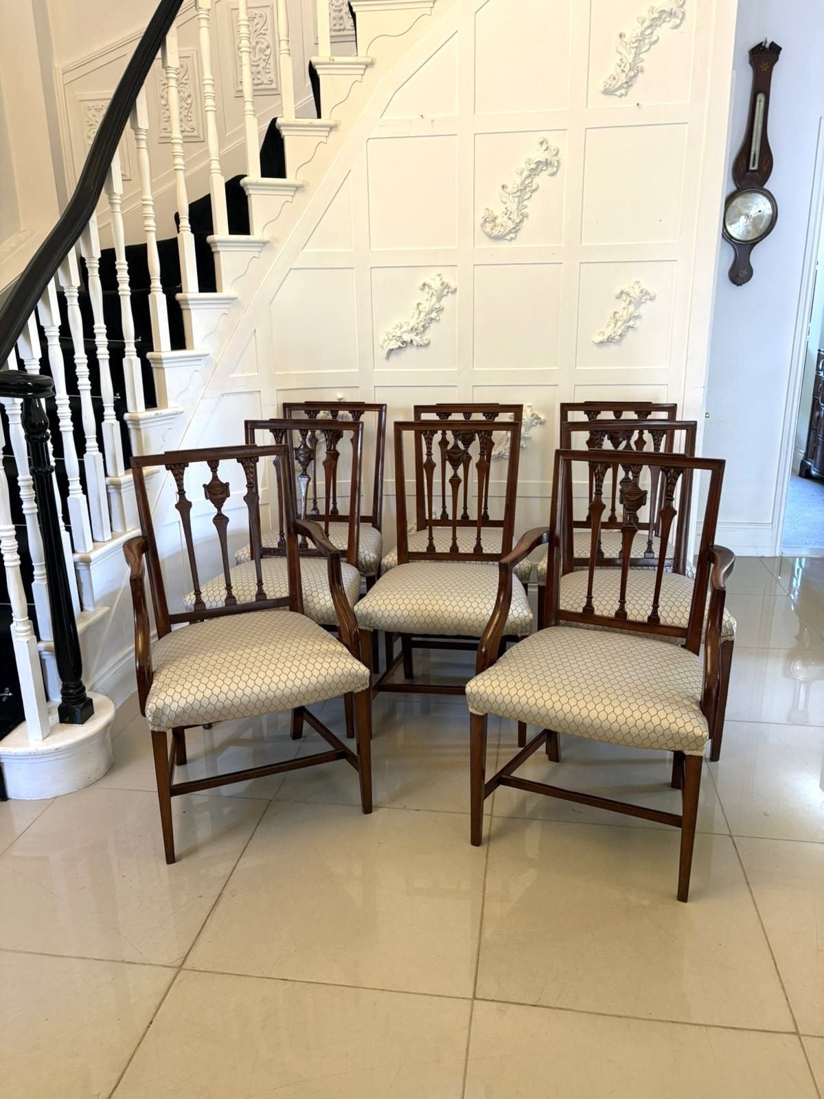 Antique 19th Century English Mahogany Dining Chairs Set Of 8 Carvers Newly Upholstered