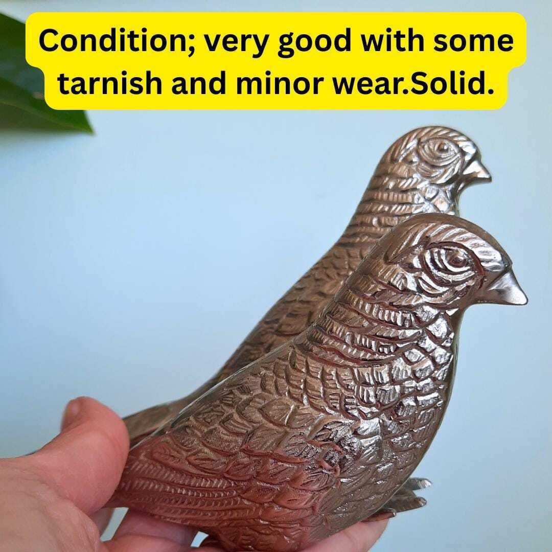 Large Mid Century Silver Tone Pheasants Figures Pair C 1970's. French Country Style Birds photo for sale