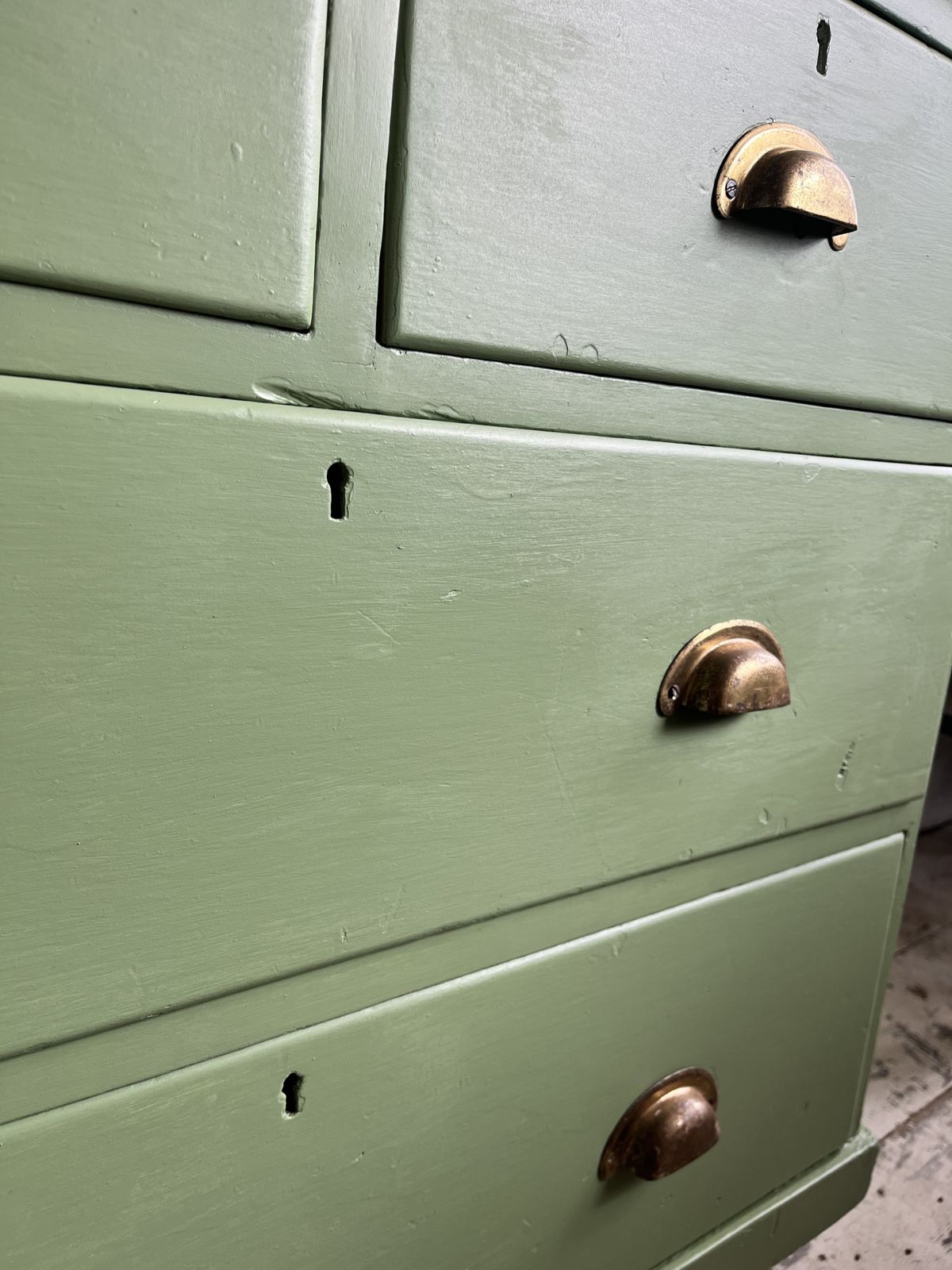 Small Victorian Green Painted Chest Of Drawers With Brass Cup Handles photo buy