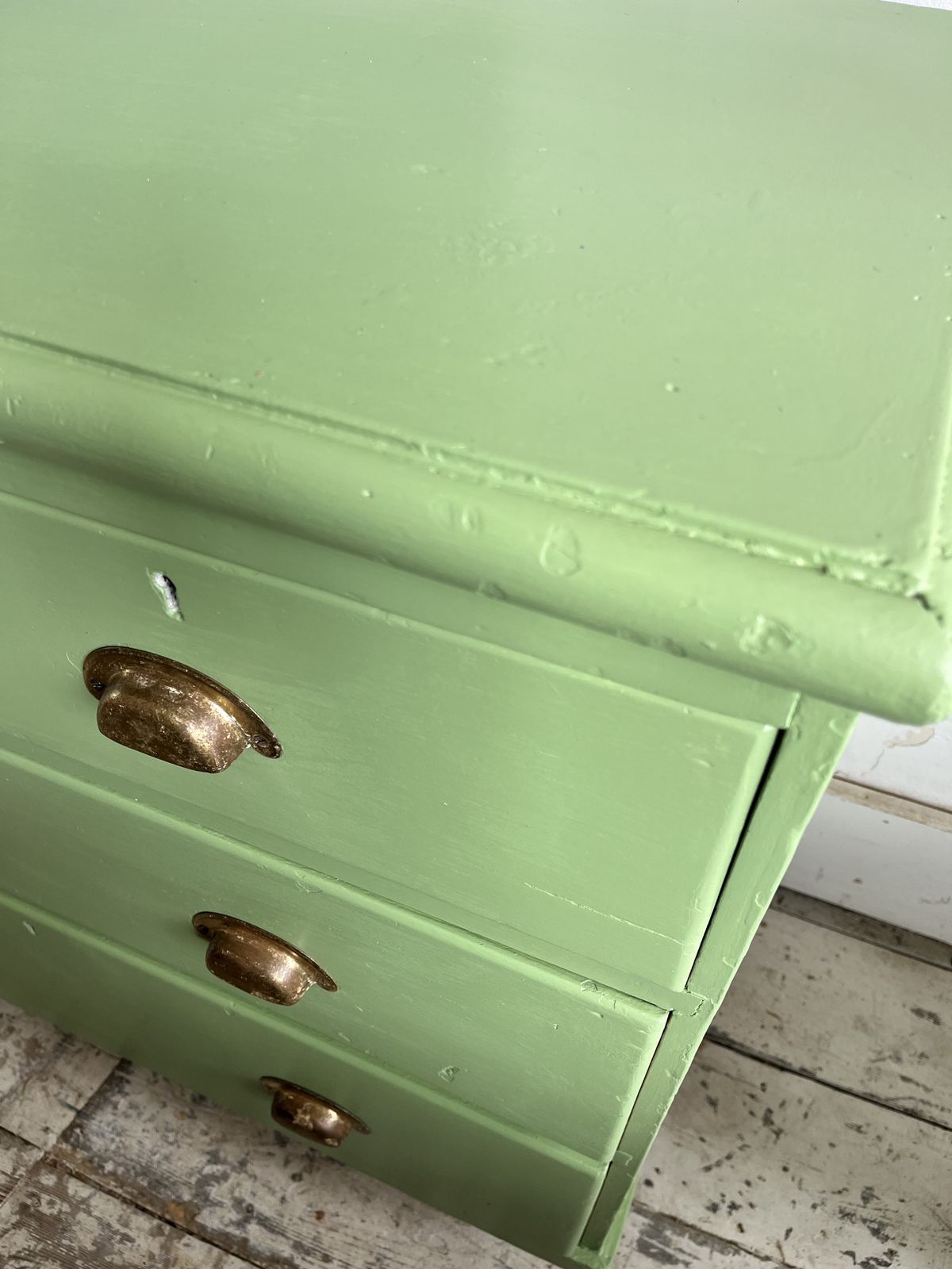 375.0 Small Victorian Green Painted Chest Of Drawers With Brass Cup Handles photo