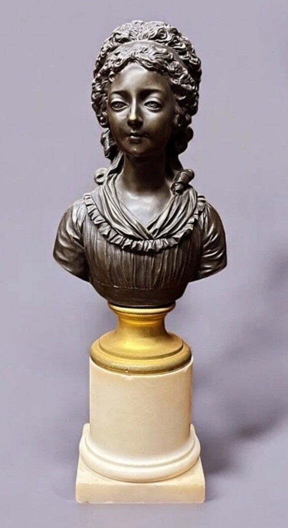 Bronze Bust Of A French Woman On A White Marble Column