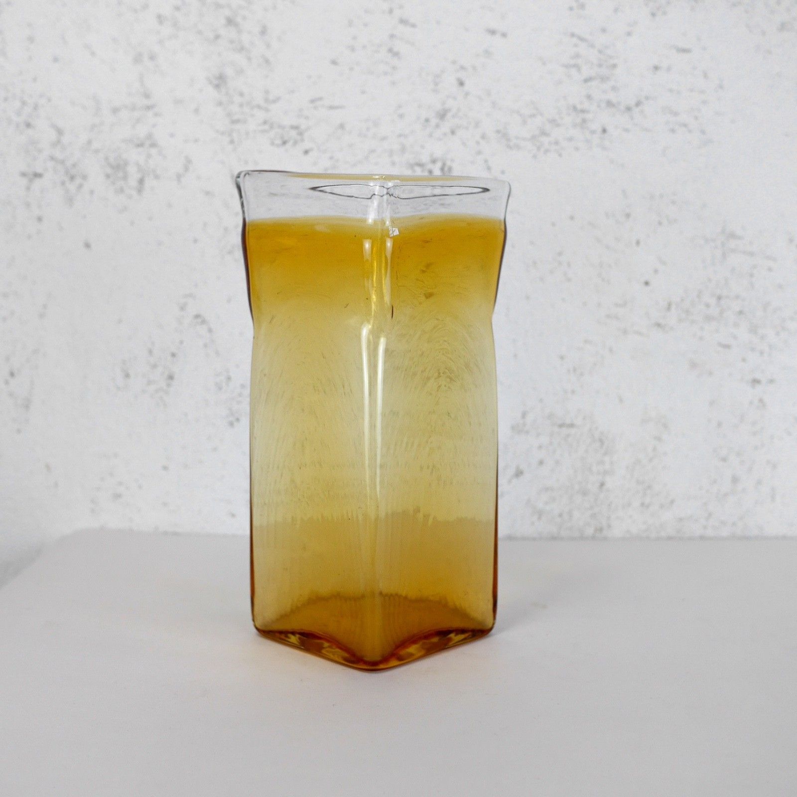 Vintage Mid Century Amber Hand Blown Art Glass Vase Murano Style #101534 photo for sale