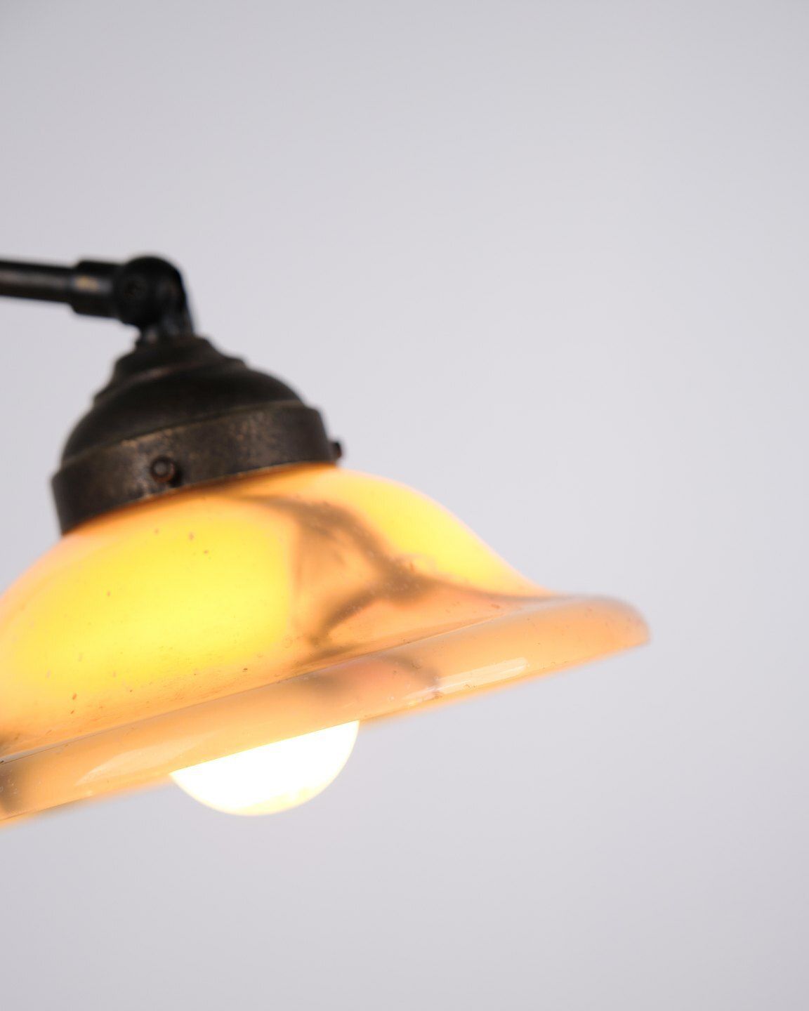Antique Desk Lamp In Wrought Iron With Yellow Frosted Glass Shade In Art Nouveau Style photo furniture