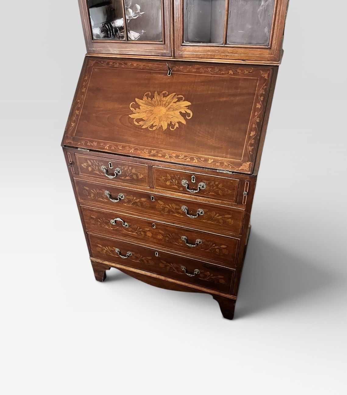 A George III Style Marquetry Inlaid Mahogany Bookcase Bureau photo buy
