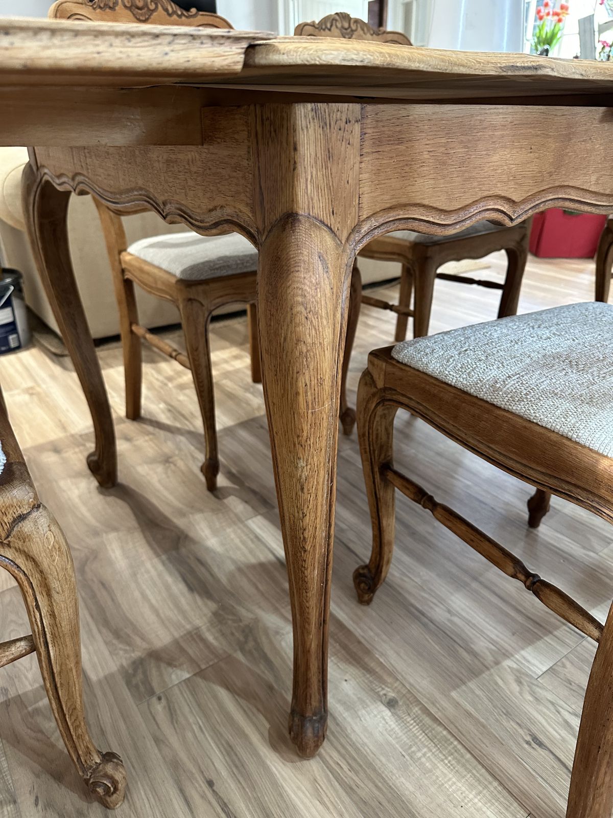 photo vinterior Louis XV Style Parquet Extendable Table And Chairs 20th Century