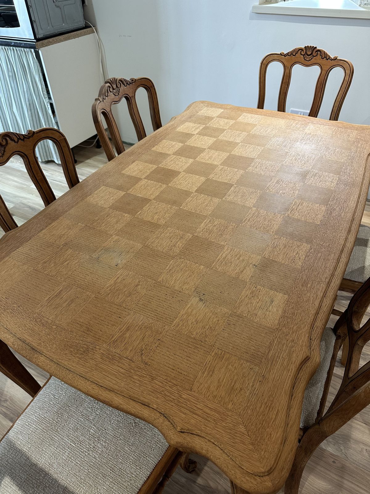 photo buy Louis XV Style Parquet Extendable Table And Chairs 20th Century