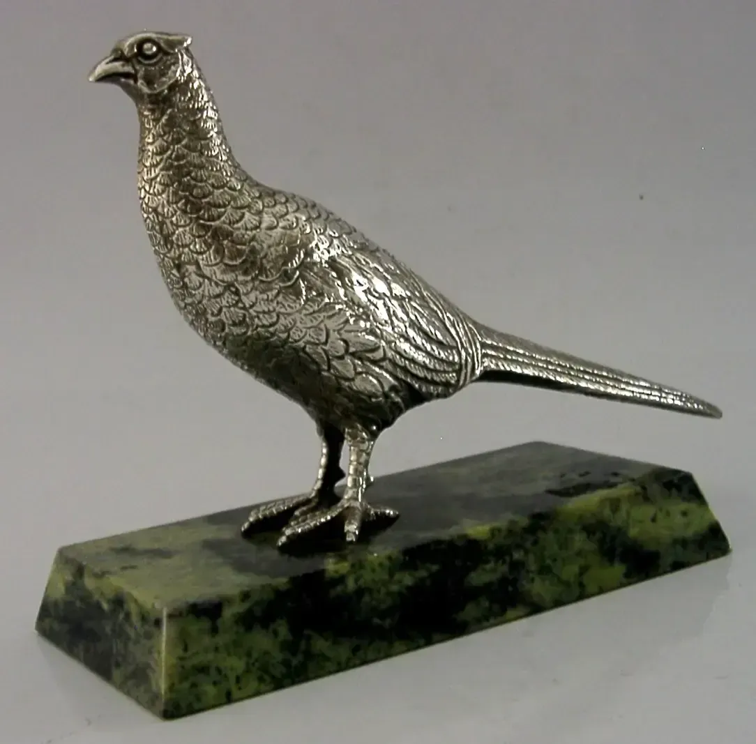 Rare Sterling Silver Desk Pheasant Bird Figure 1970 Hunting Shooting 430g photo furniture