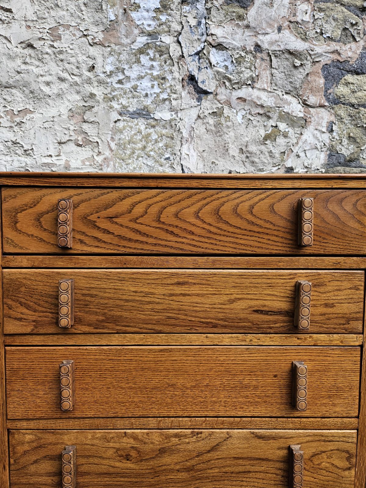 Vintage Oak Chest Of Drawers Five Drawer Cabinet photo for sale