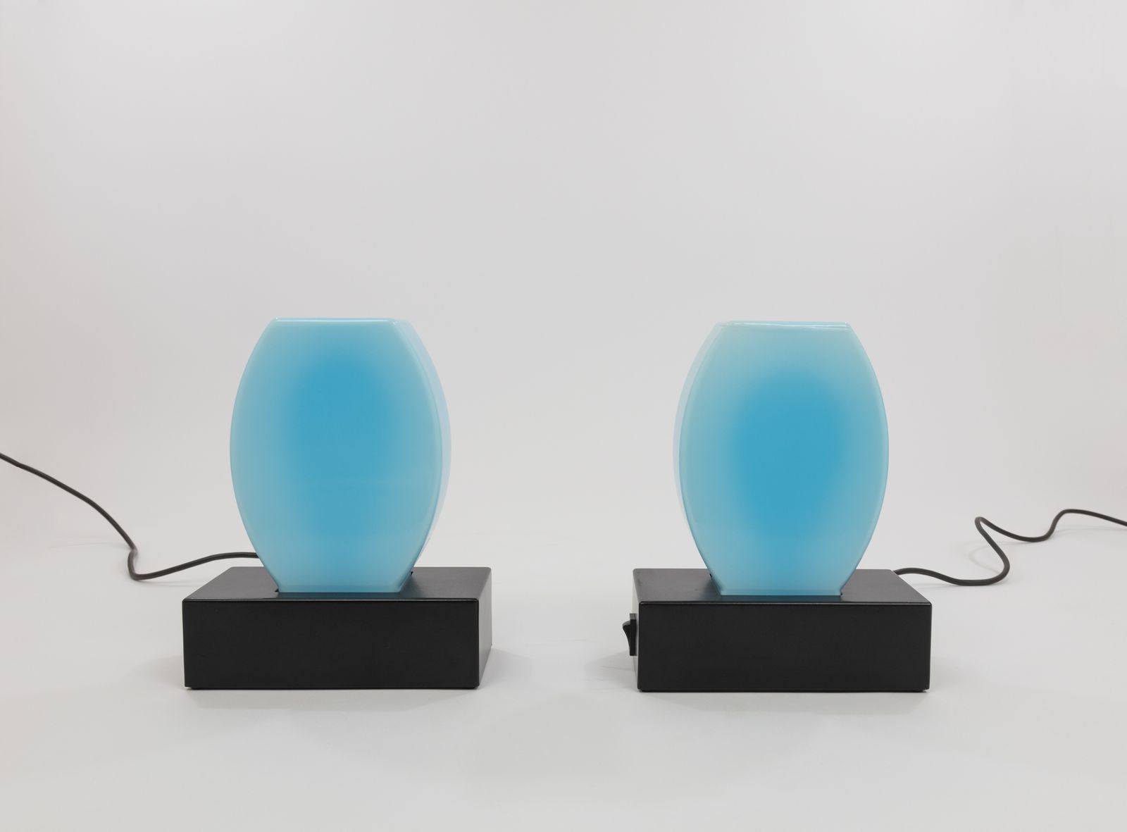 Pair Of Blue Dorane Table Lamps By Ettore Sottsass For Stilnovo, 1970s