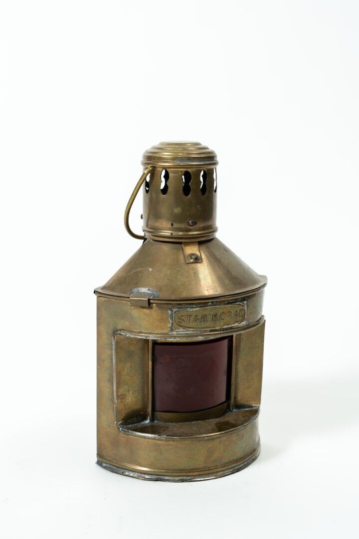 Antique Brass Ship's Lamp Marked "Starboard"   With Original Red Indicator Glass (Turn Of The 19th 20th Century)