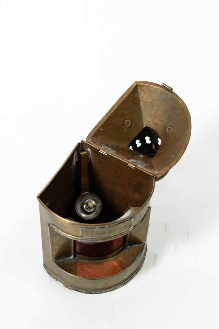 Antique Brass Ship's Lamp Marked "Starboard"   With Original Red Indicator Glass (Turn Of The 19th 20th Century) photo furniture