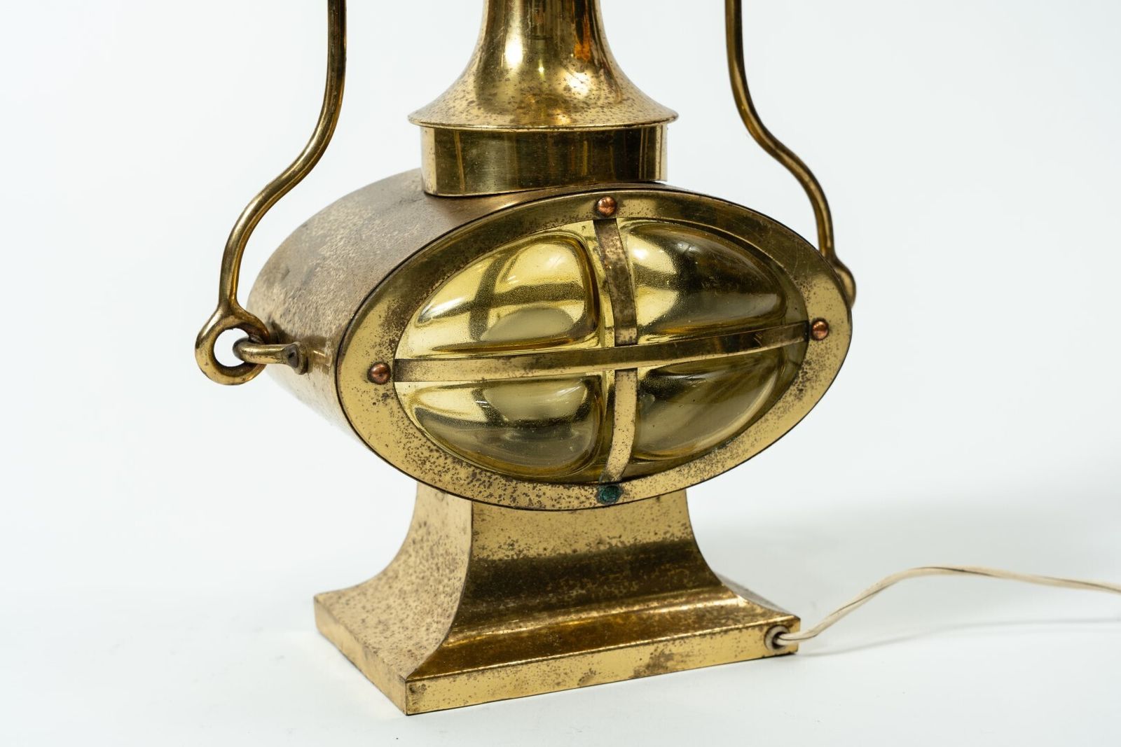 Antique Brass Ship's Lamp   Electrified, With Oval Glass Shade (First Half Of The 20th Century) photo furniture
