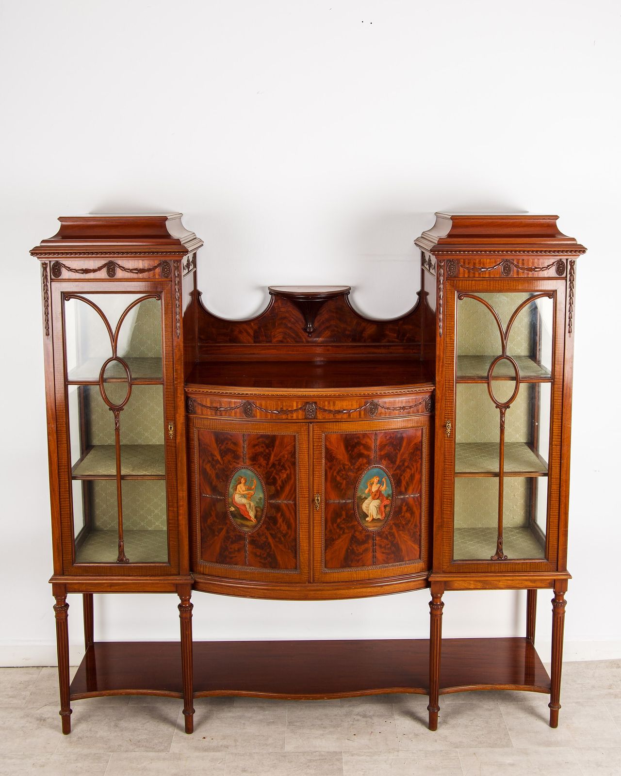 Antique Flamed Mahogany Display Cabinet Bookcase By T. Inglesant & Sons Leicester photo for sale