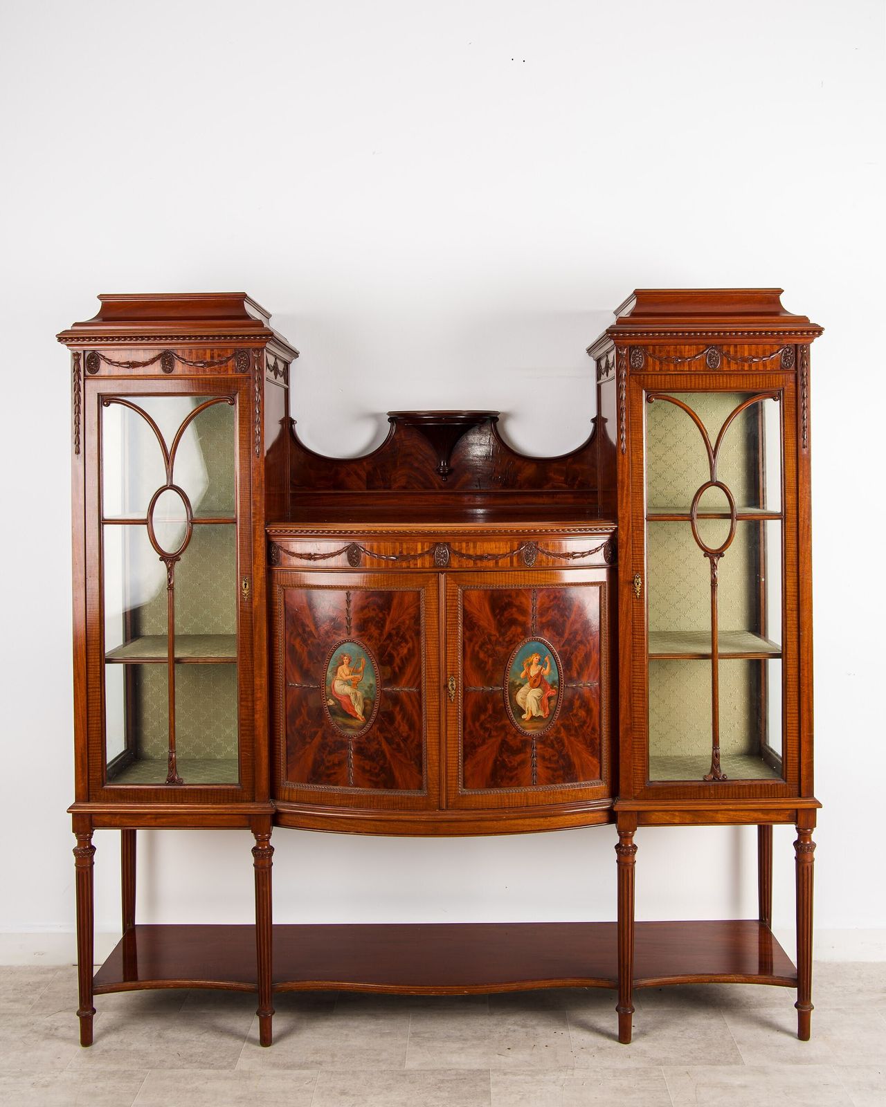 Antique Flamed Mahogany Display Cabinet Bookcase By T. Inglesant & Sons Leicester