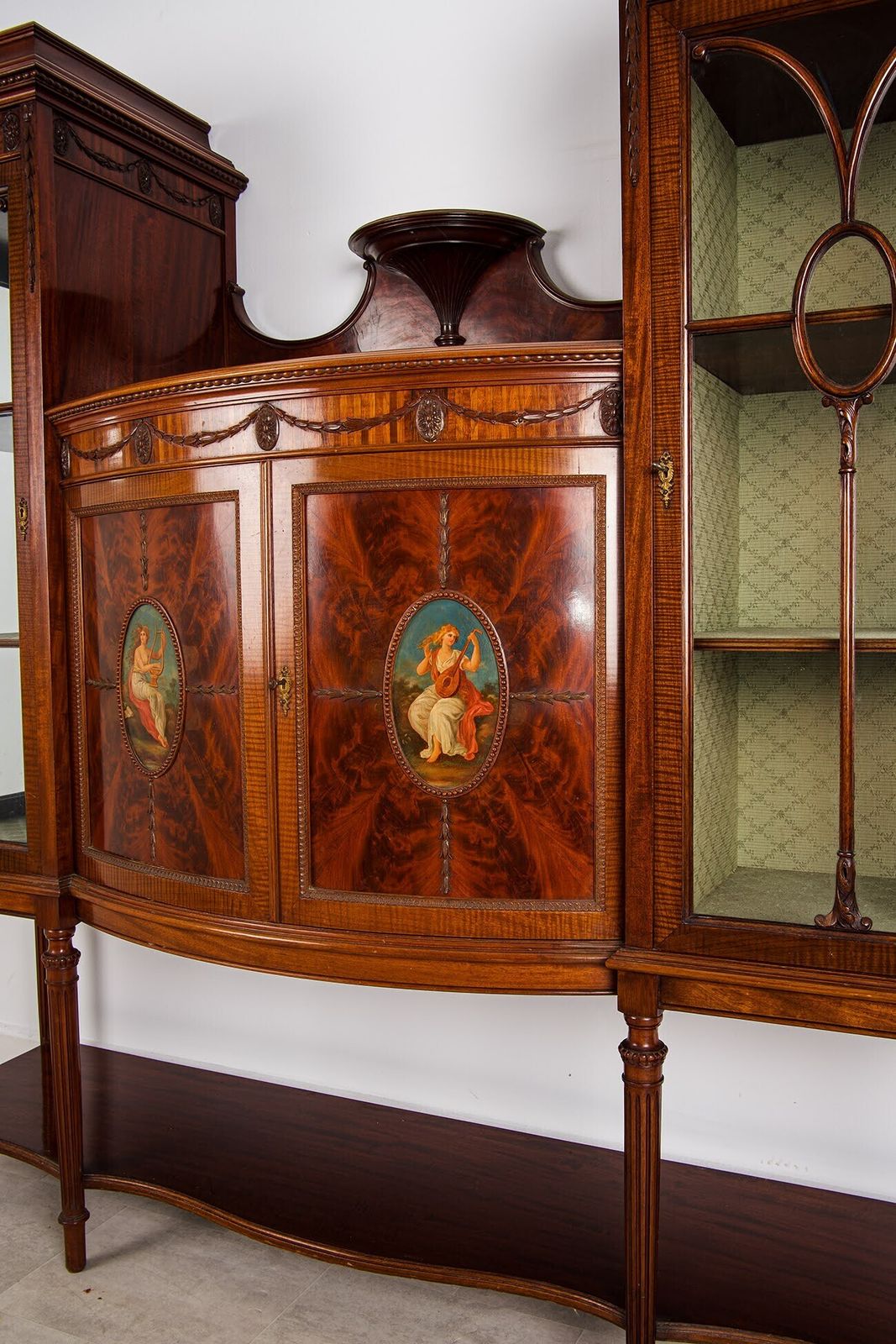 Antique Flamed Mahogany Display Cabinet Bookcase By T. Inglesant & Sons Leicester photo buy