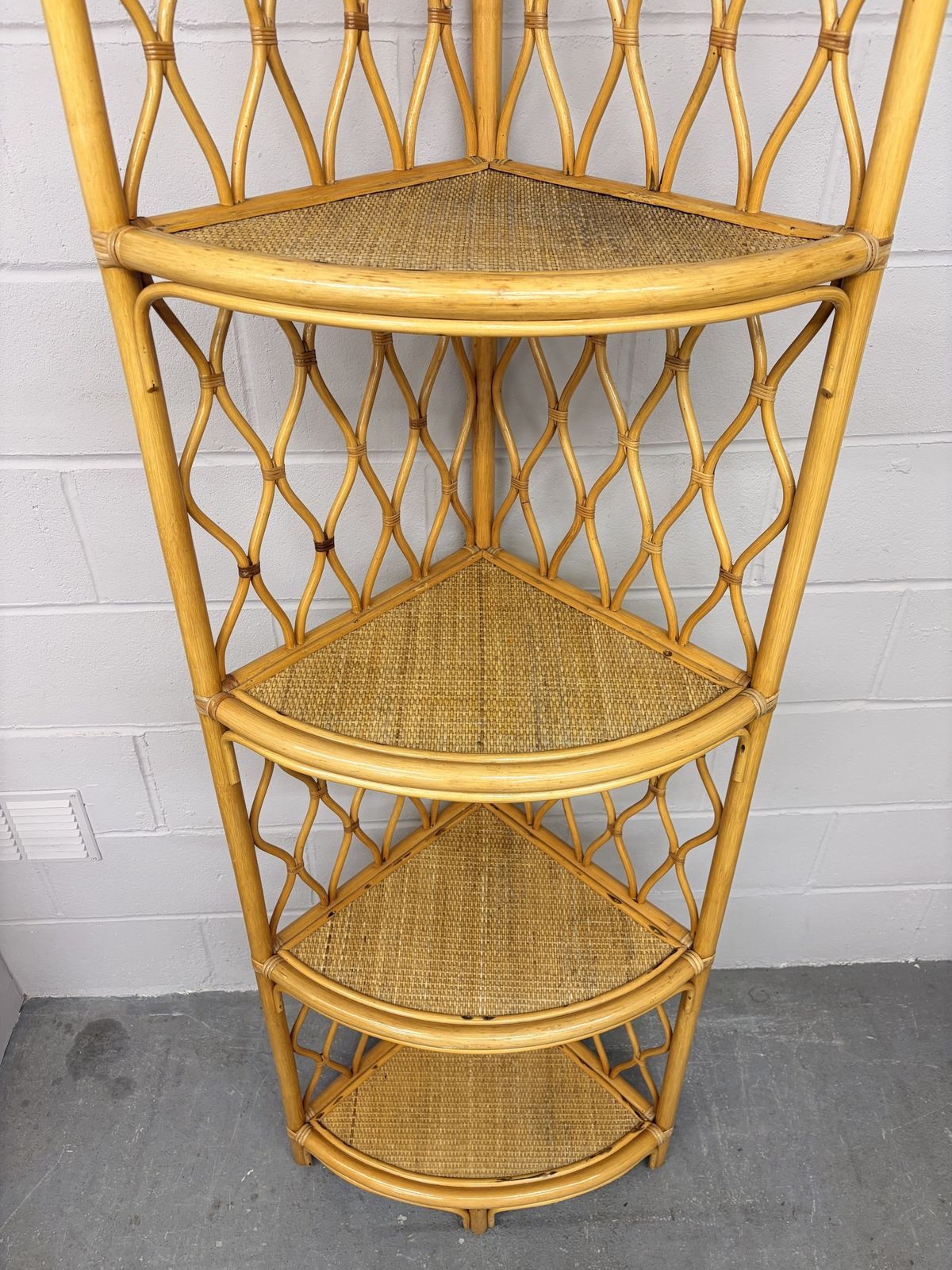Vintage Tall Corner Cane/ Rattan Shelving Unit photo buy