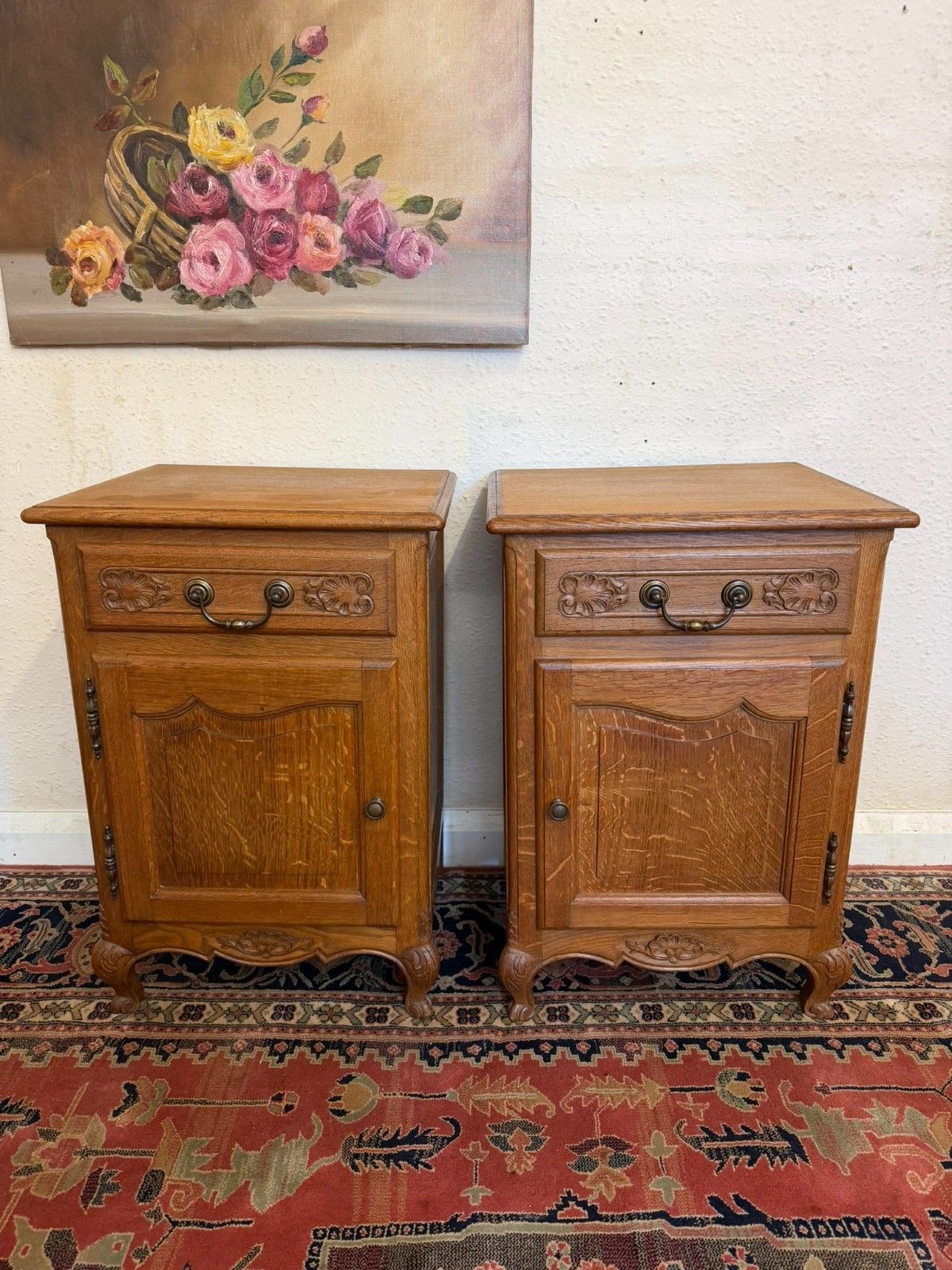 Pair Of French Carved Oak Bedside Cabinets Circa 1950 photo furniture