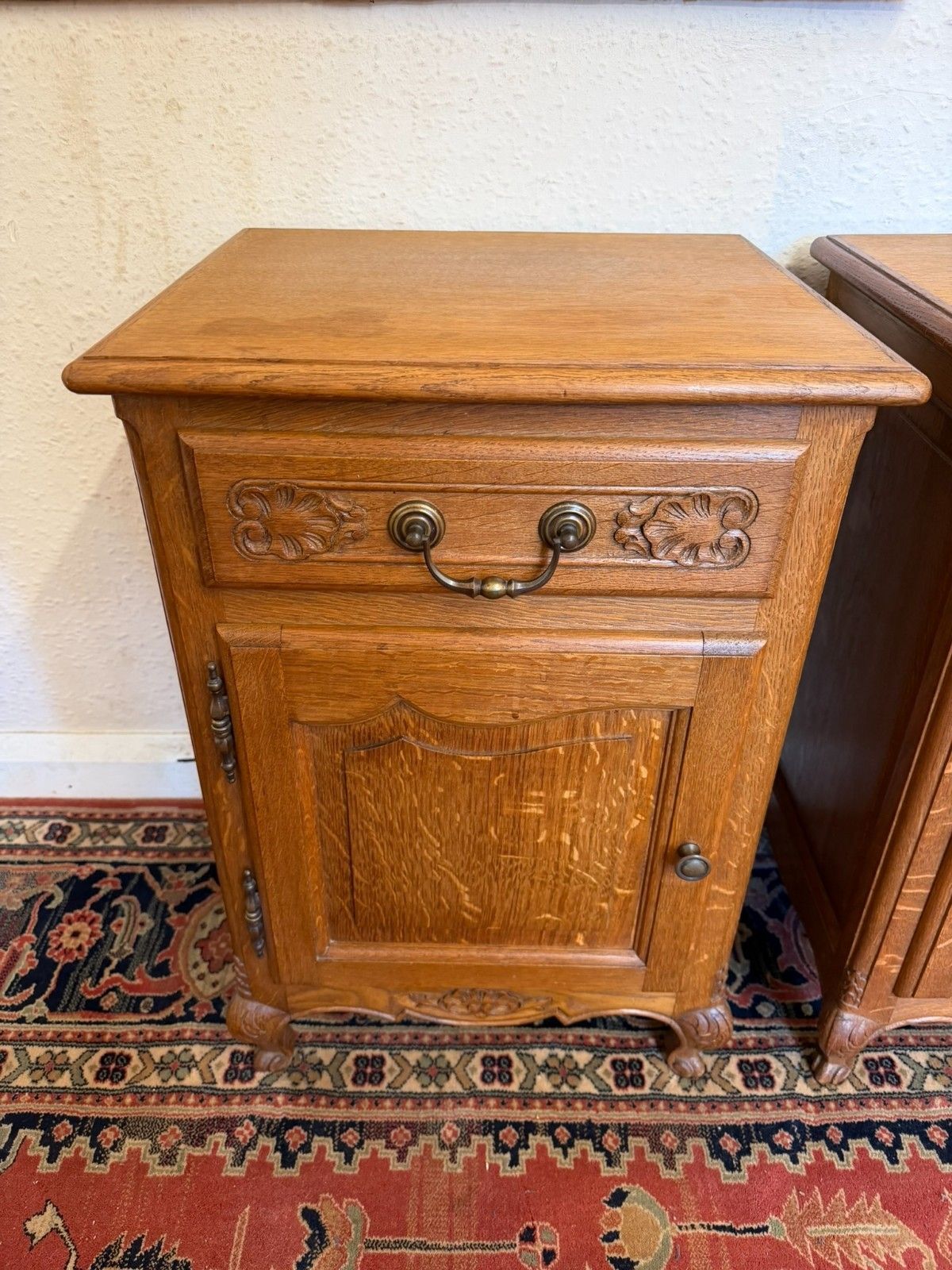 Pair Of French Carved Oak Bedside Cabinets Circa 1950 photo buy
