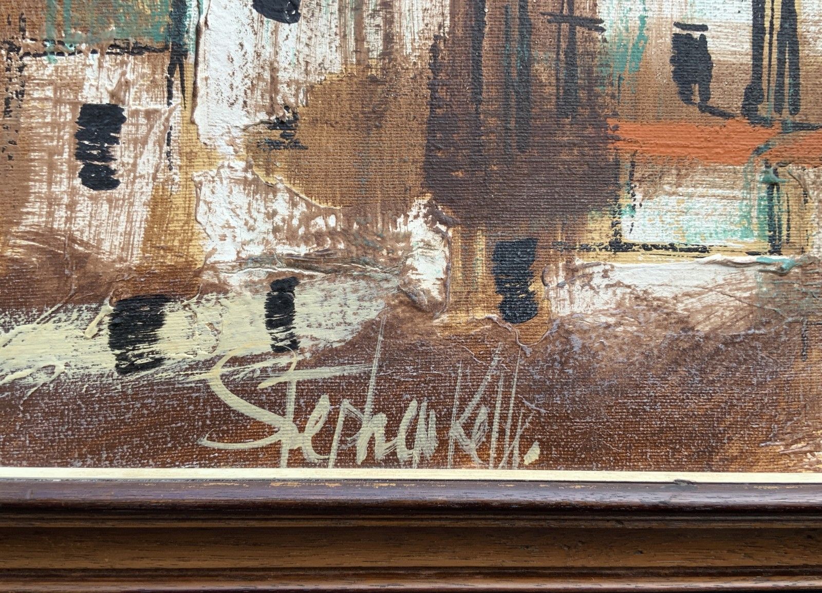 photo buy Beautiful 20th Century Vintage Abstract Cityscape Oil & Impasto Painting