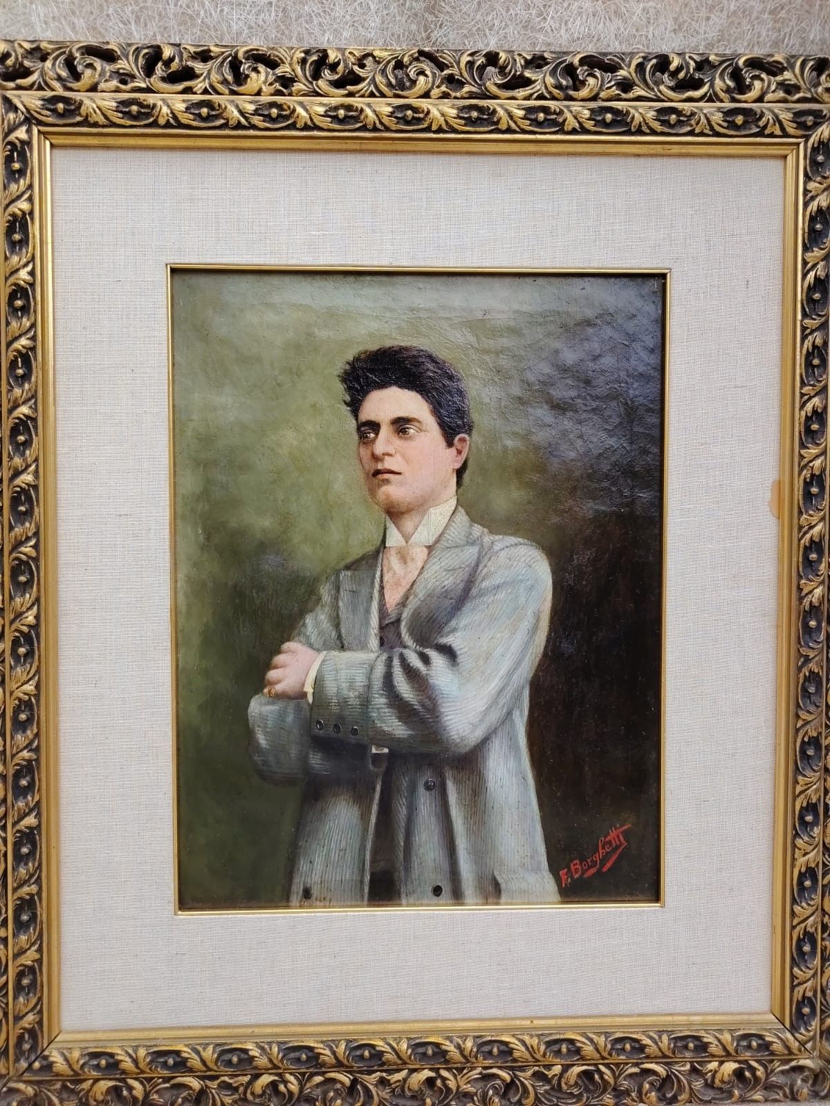 Oil Painting On Canvas Portrait Pietro Mascagni Primi 900 F.Borghetti photo vintage