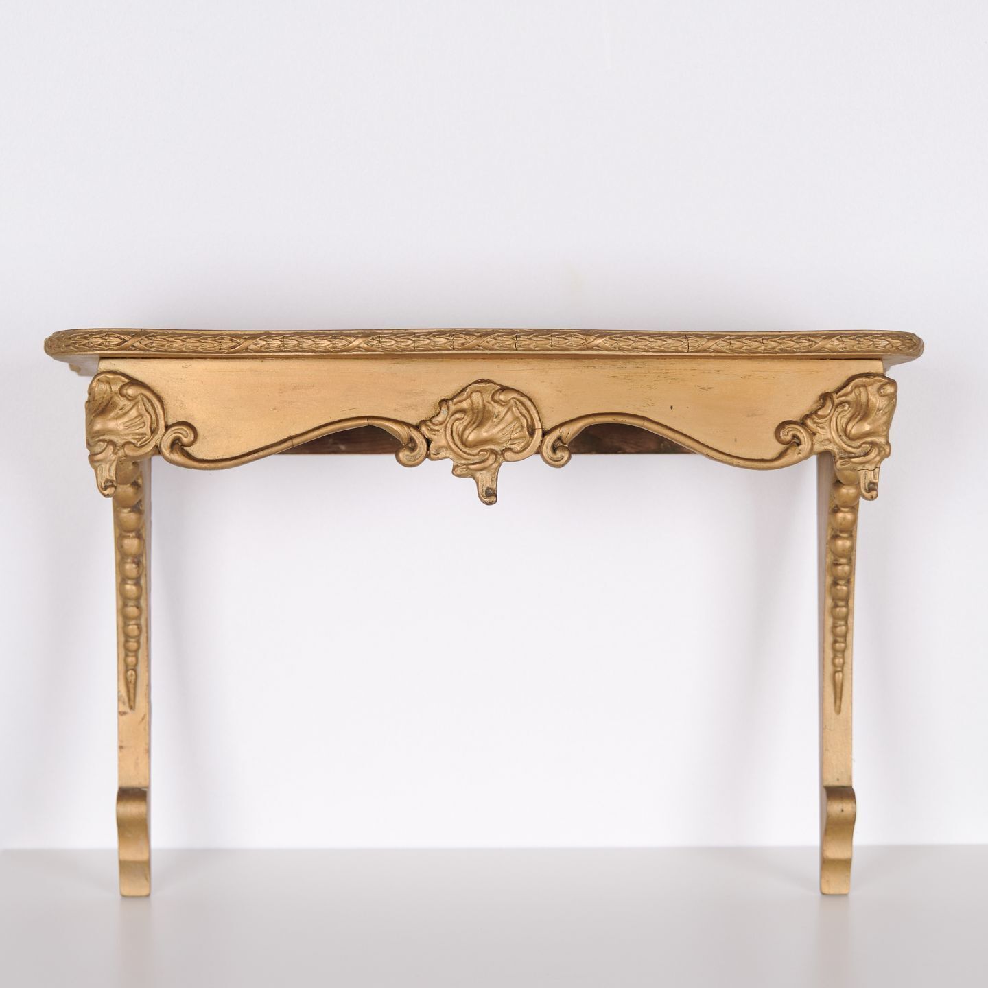Wall Mounted Console Table In Gilded Wood With Carvings In Rococo Style From The 1920s