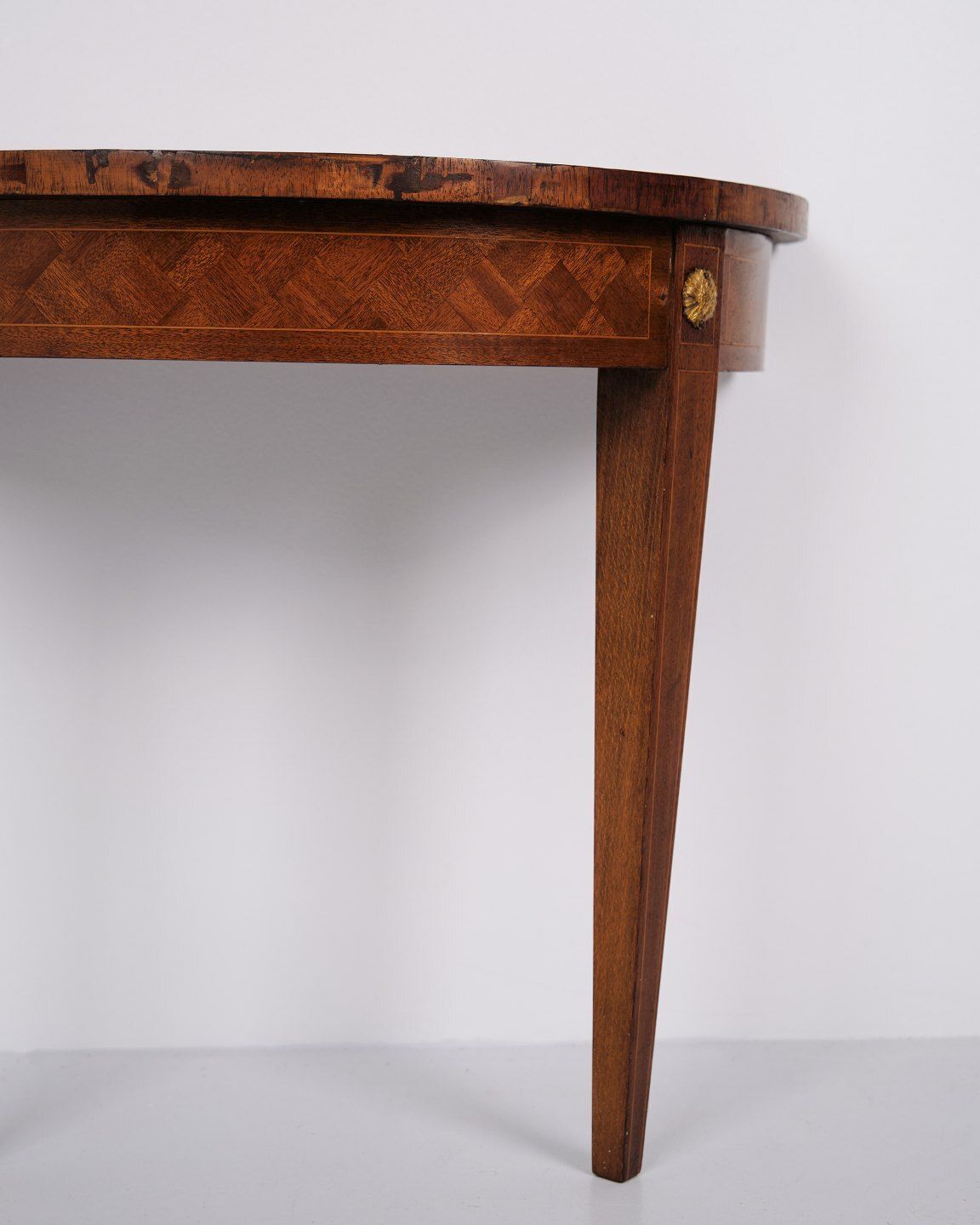Antique Console Table In Fruitwood With Marquetry And Gilded Ornaments From The 1880s photo for sale