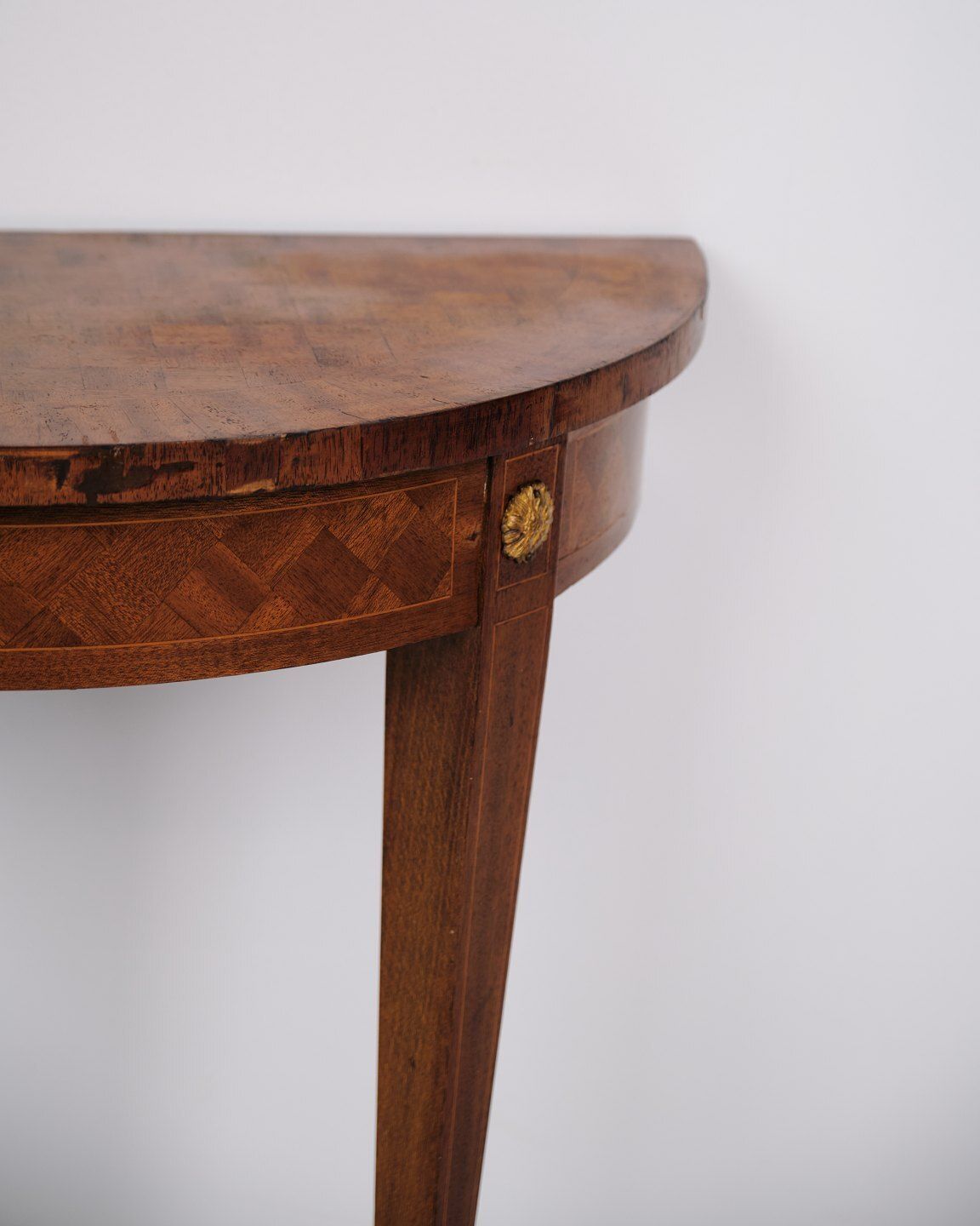 Antique Console Table In Fruitwood With Marquetry And Gilded Ornaments From The 1880s photo 630.0
