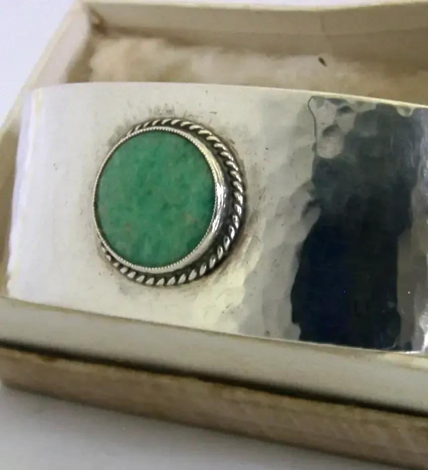 Boxed Liberty & Co Sterling Silver Arts & Crafts Turquoise Napkin Ring 1924 photo furniture