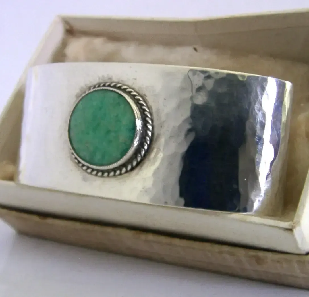 Boxed Liberty & Co Sterling Silver Arts & Crafts Turquoise Napkin Ring 1924 photo for sale