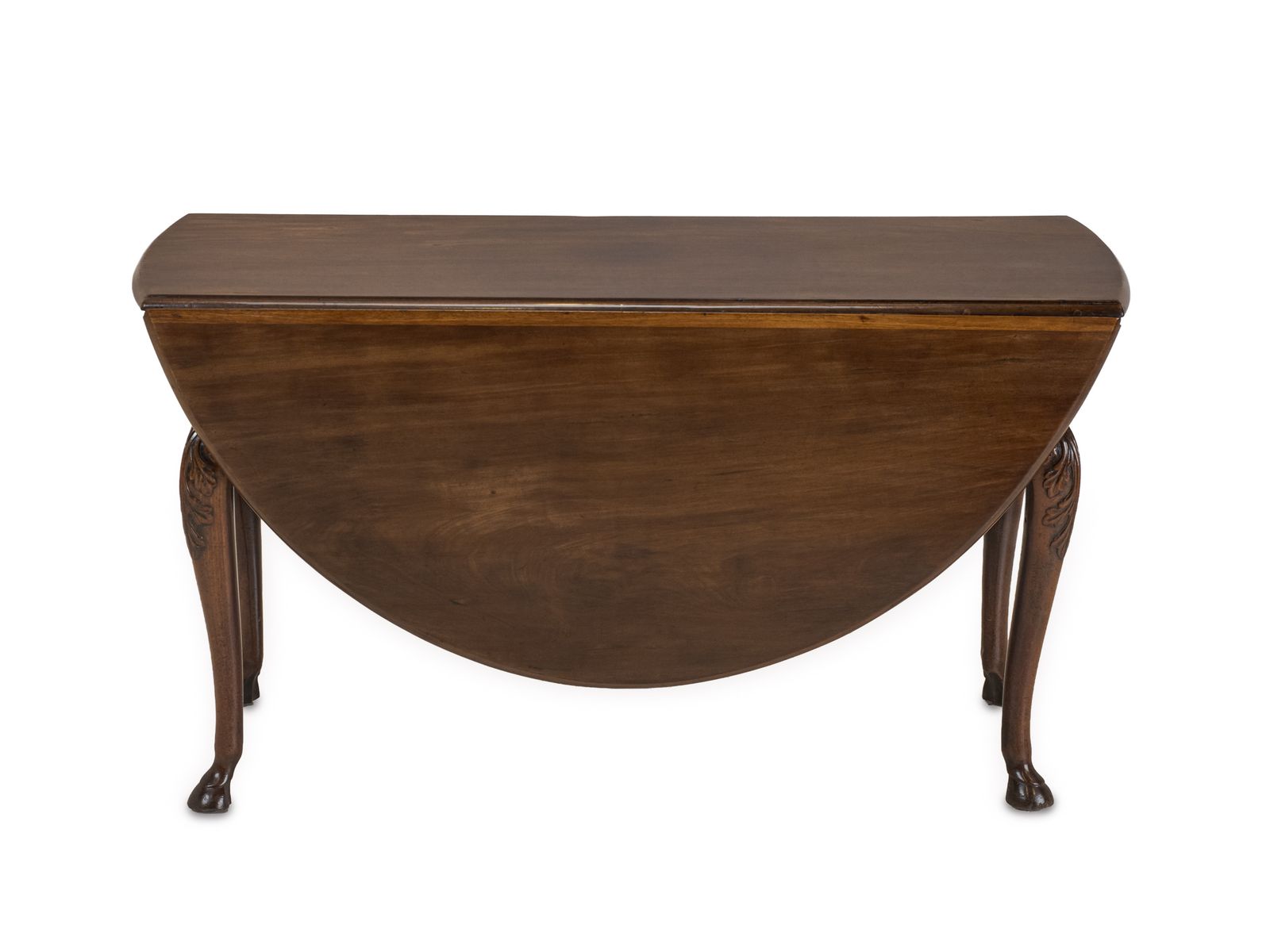 photo furniture George II Irish Mahogany Oval Drop Leaf Dining Table, C.1750, Carved Cabriole Legs And Hoof Feet