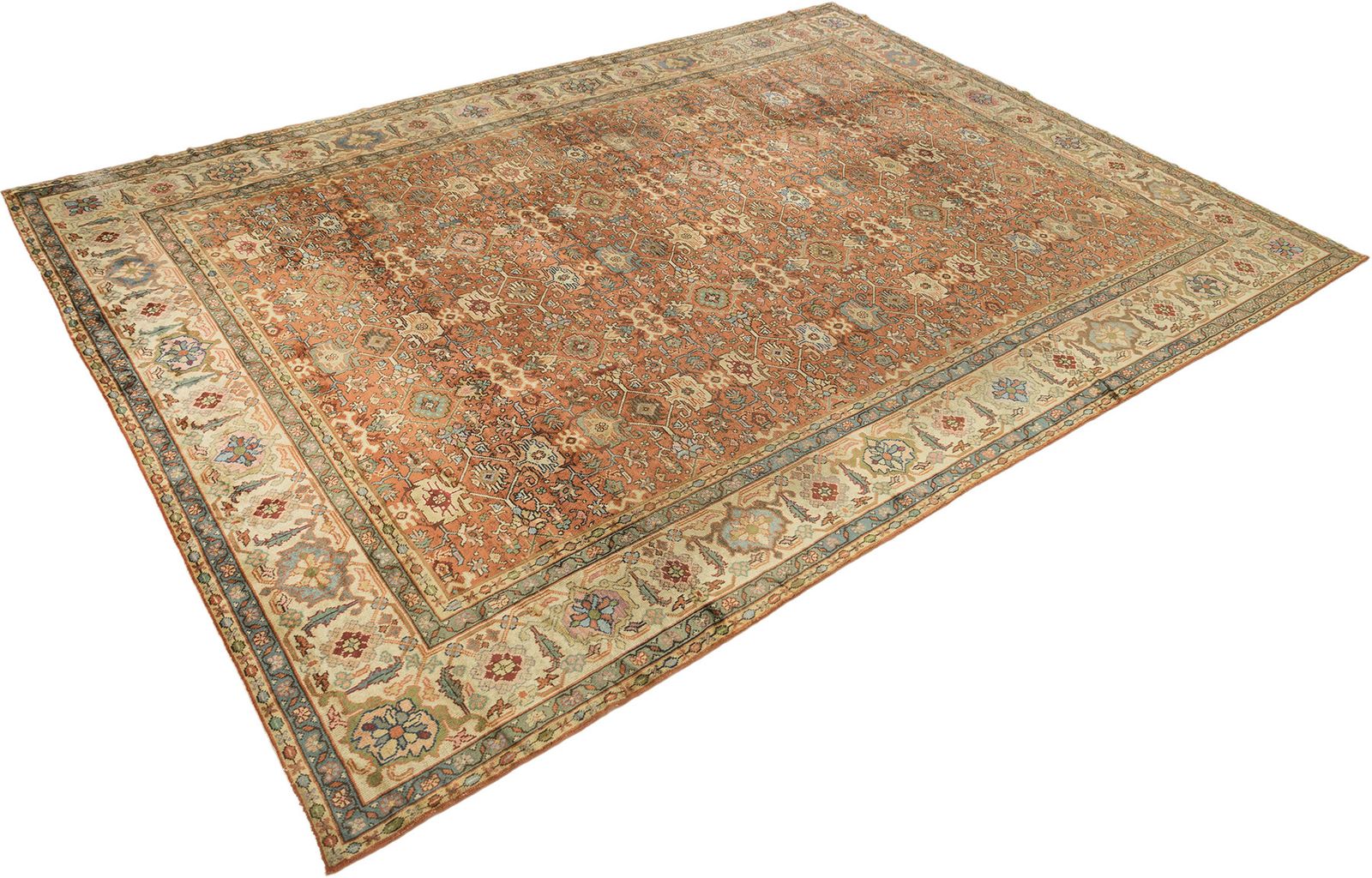 Antique Turkish Sultanabad Rug, 1920, Terracotta And Ivory photo for sale