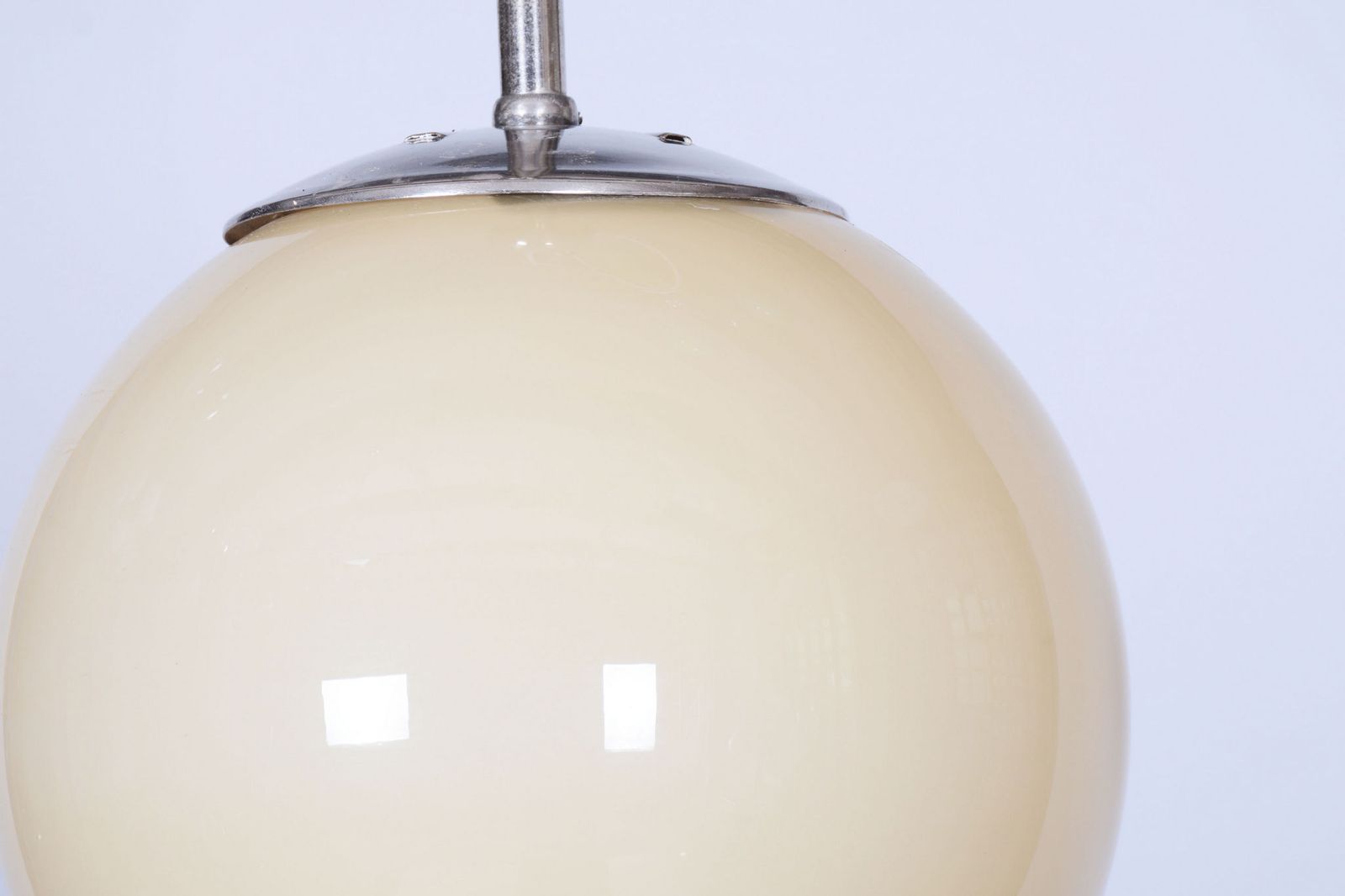 Restored Bauhaus Chandelier, Chrome Plated Steel, Opaline Glass, Czech, 1930s photo 400.0