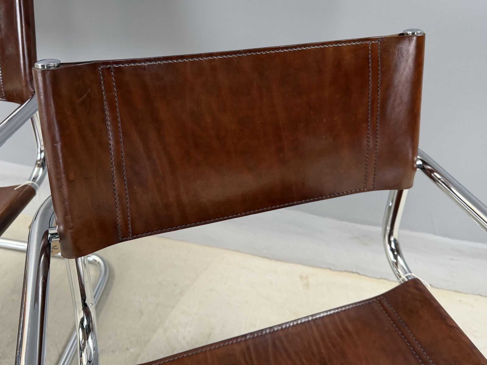 Pair Dining Or Desk Chair Mart Stam Marcel Breuer S34 Set Of 2 Two Chrome Tan Cognac Brown Leather Cantilever Bauhaus photo for sale