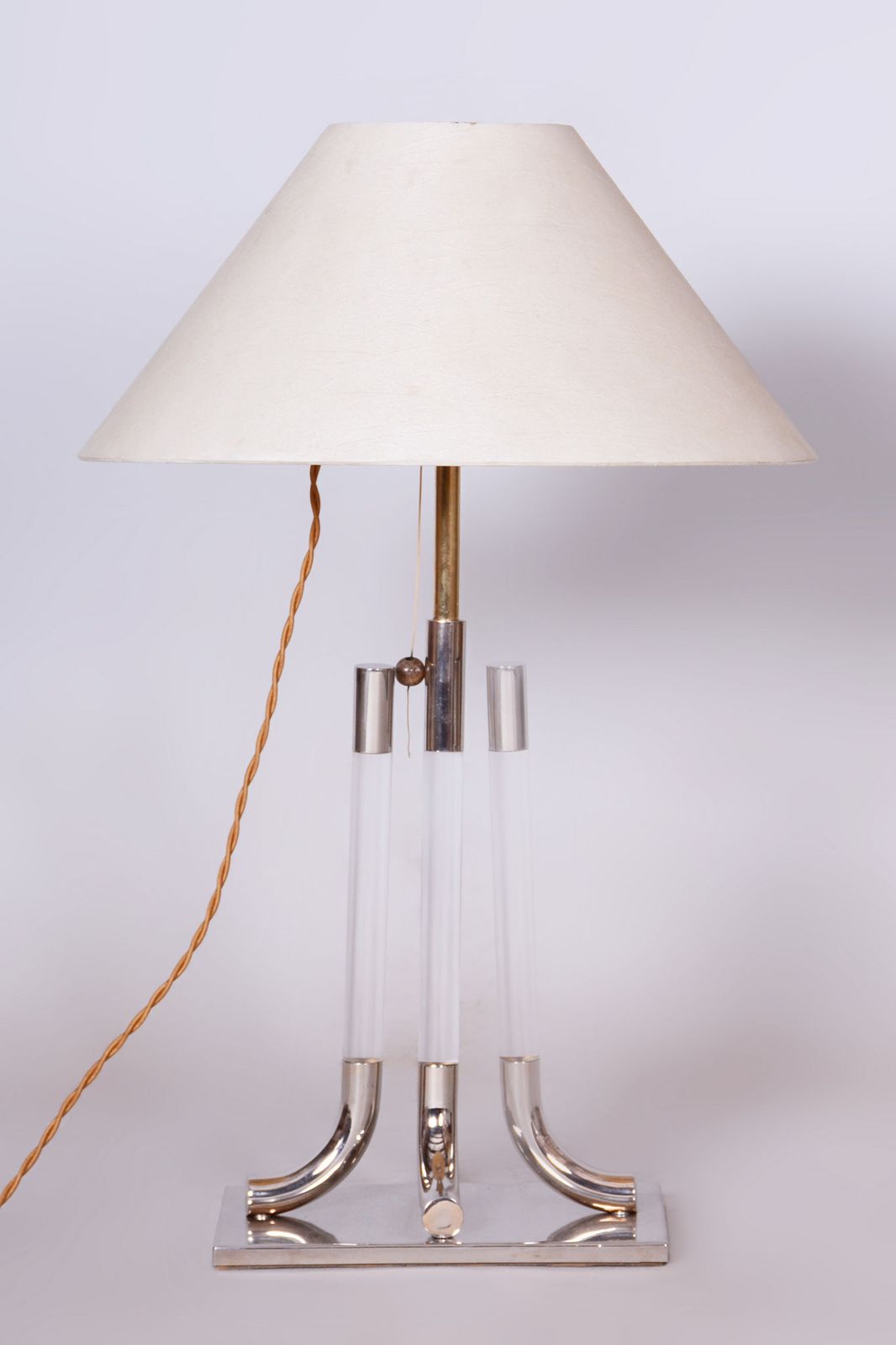 Restored Mid Century Table Lamp, Chrome Plated Steel, Glass, Italy, 1970s photo furniture