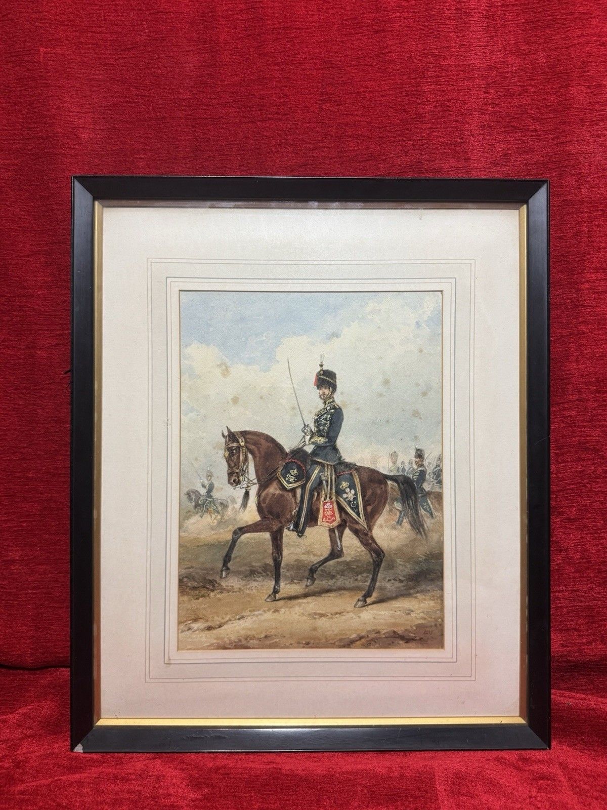 Royal Hussars Military Illustration Watercolour By Henry Martens Circa 1850