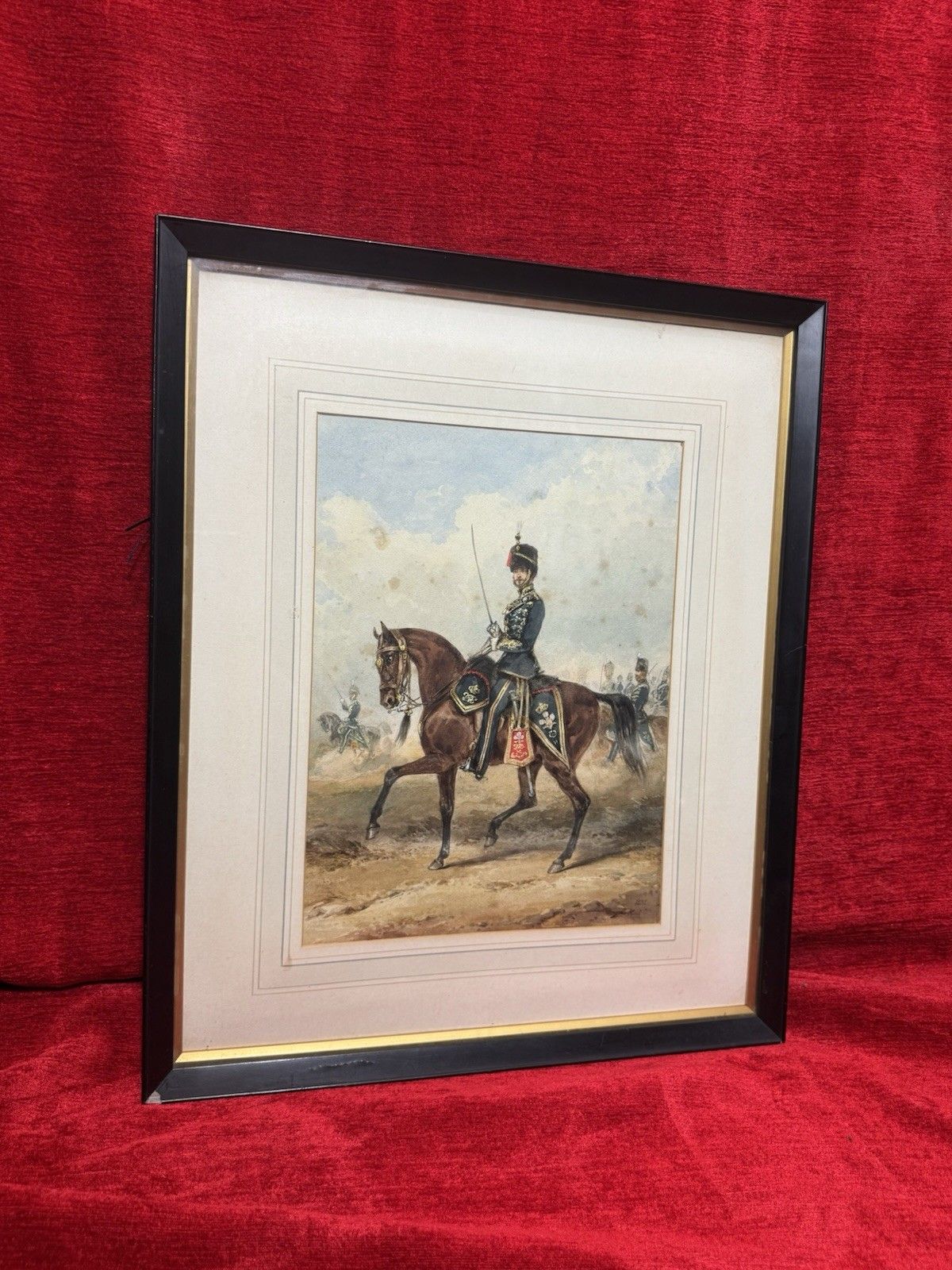 Royal Hussars Military Illustration Watercolour By Henry Martens Circa 1850 photo for sale
