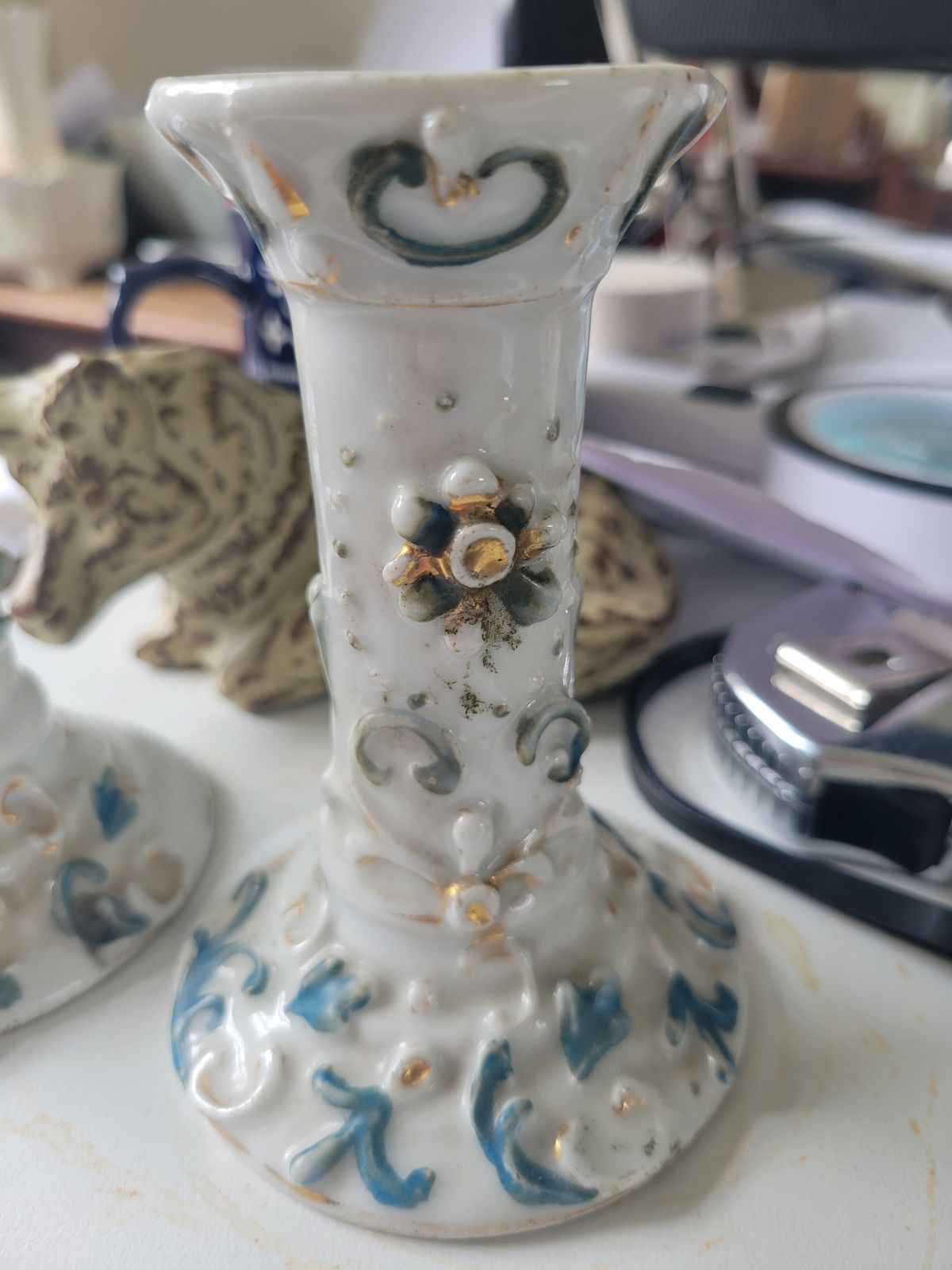 German Rococo Revival Porcelain Candlesticks — Pair Of Gilt Dresden‑Style Holders (C.1880–1910) photo Home Decor